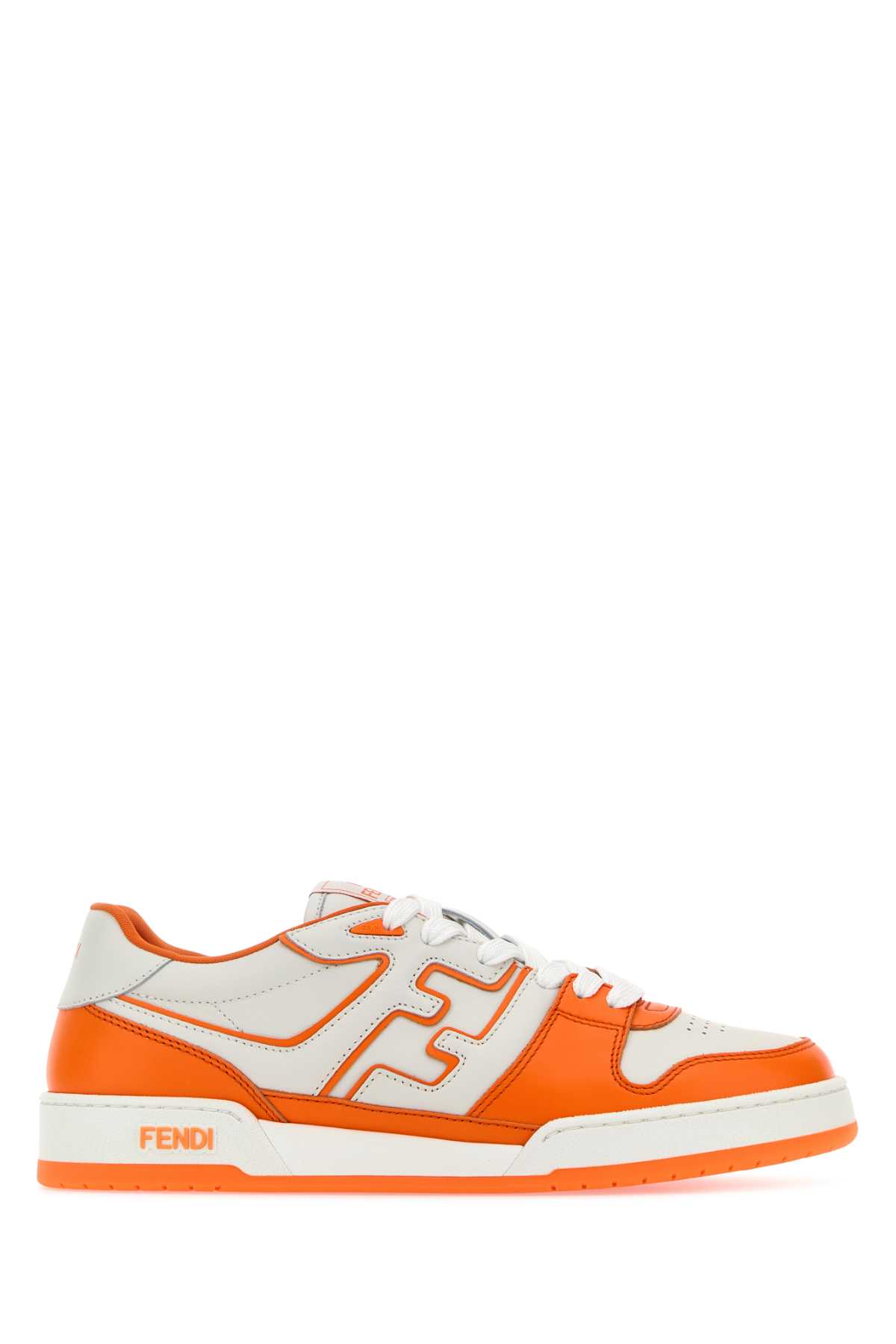 Shop Fendi Two-tone Leather  Match Sneakers In Orangbianoranoran