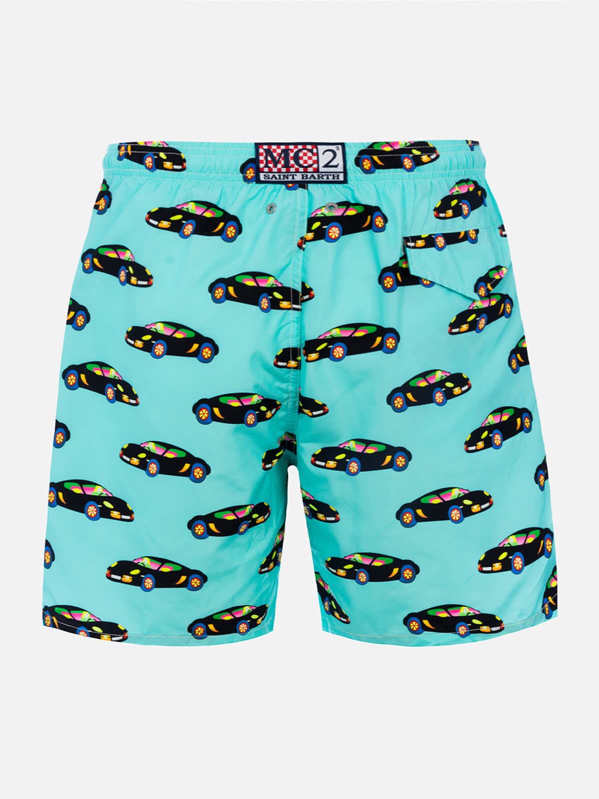 MC2 SAINT BARTH MAN LIGHTWEIGHT FABRIC SWIM-SHORTS LIGHTING WITH LODOLA CAR PRINT MARCO LODOLA SPECIAL EDITION