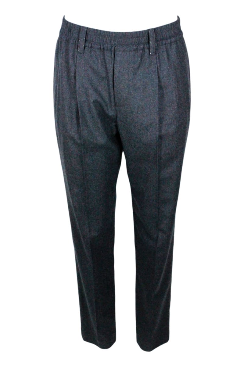 Brunello Cucinelli Jogging Trousers In 100% Virgin Wool With Drawstring At The Waist And Belt Loops With Brilliant Jewels