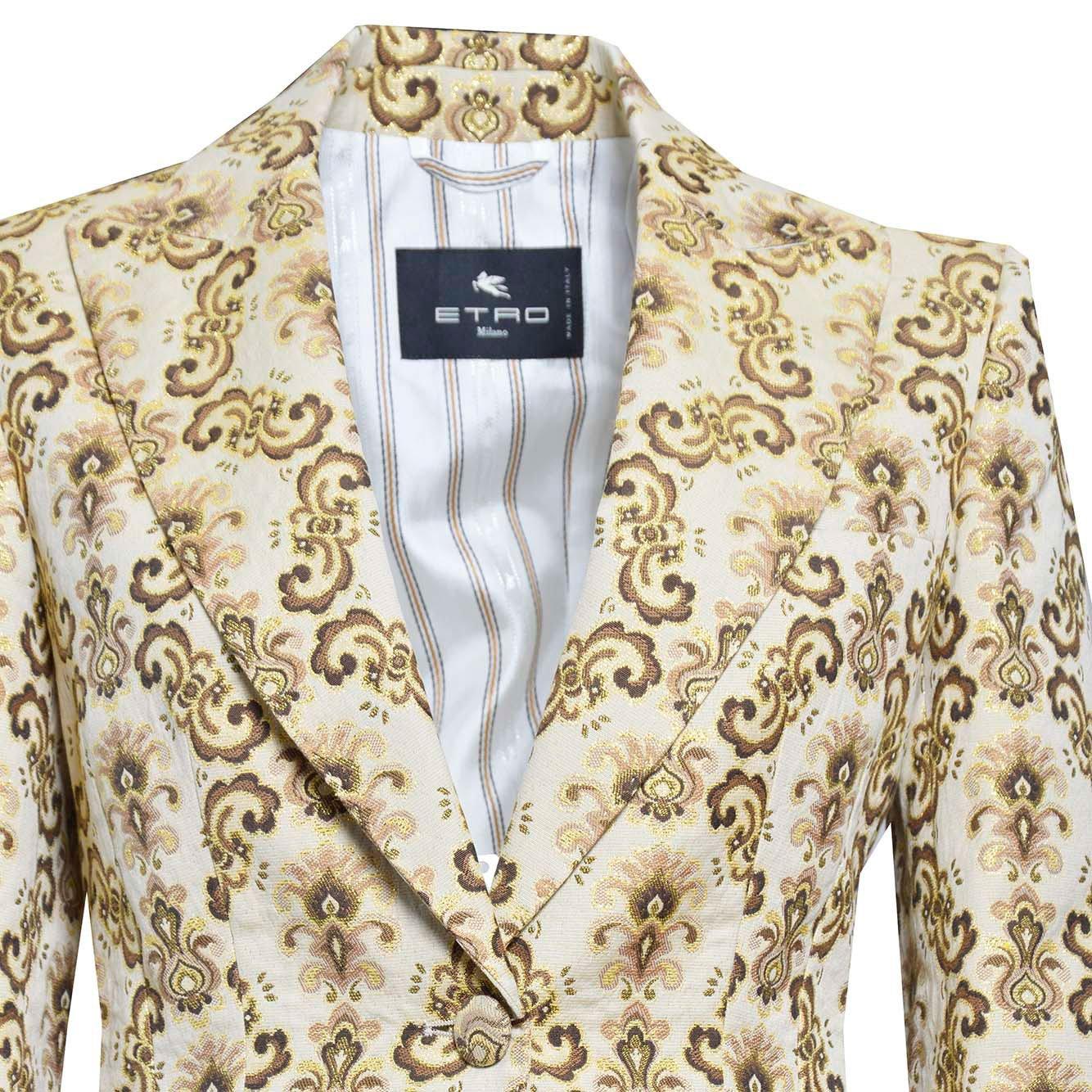 Shop Etro Pattern Jacquard Single Breasted Blazer In Oro