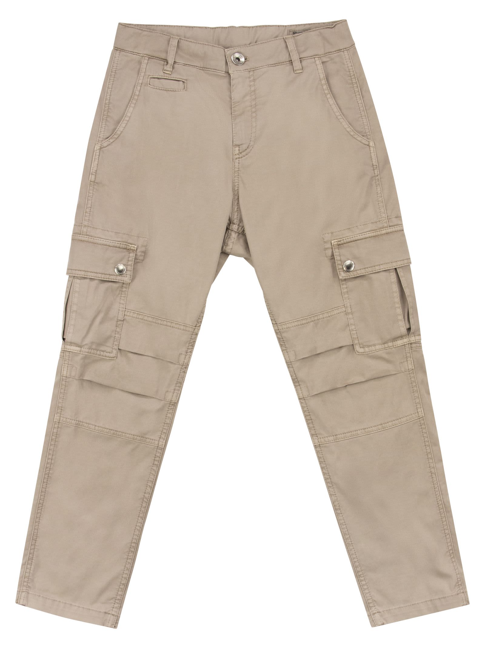 Brunello Cucinelli American Pima Comfort Garment Dyed Cotton Gabardine Trousers With Cargo Pockets