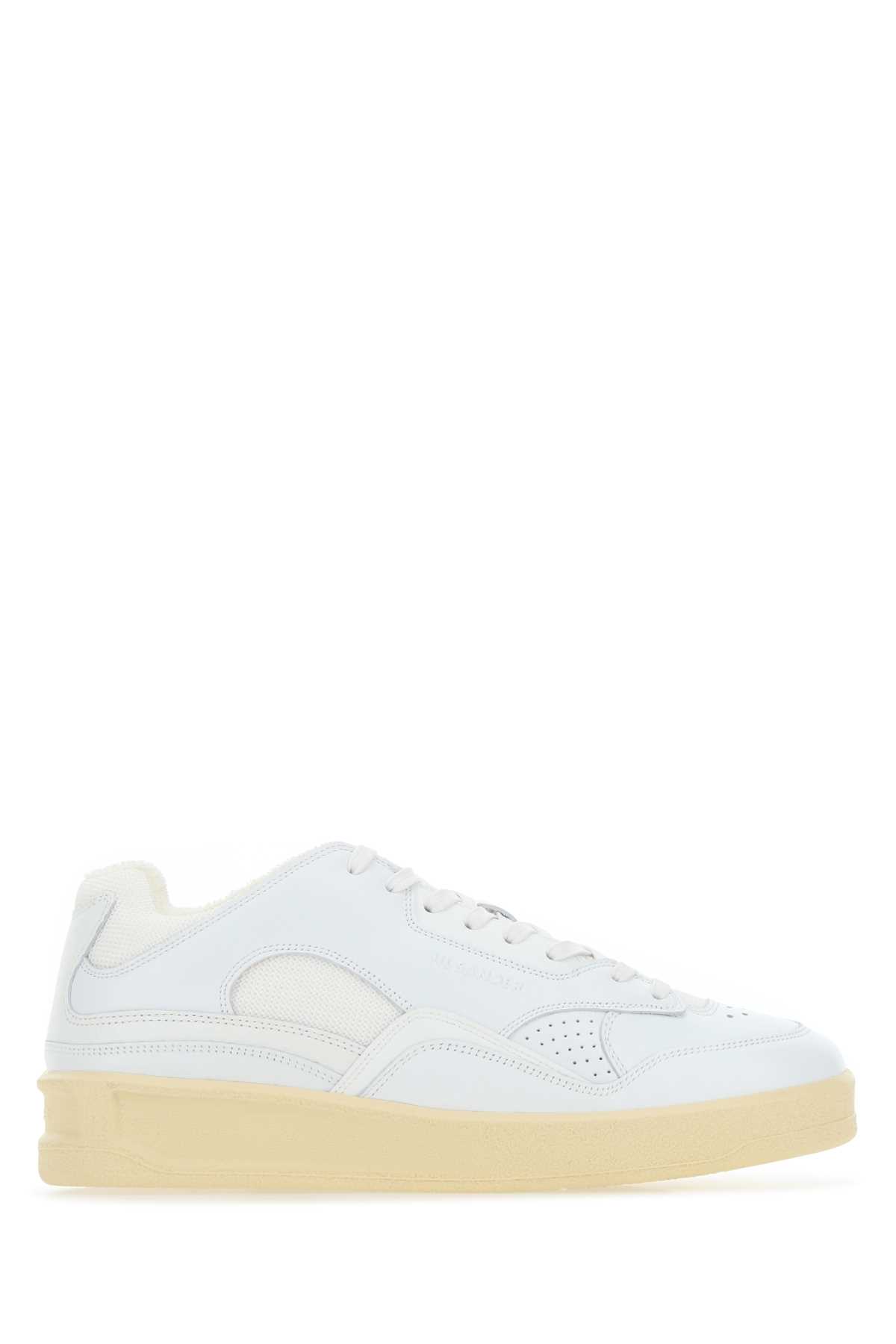 White Leather And Fabric Sneakers