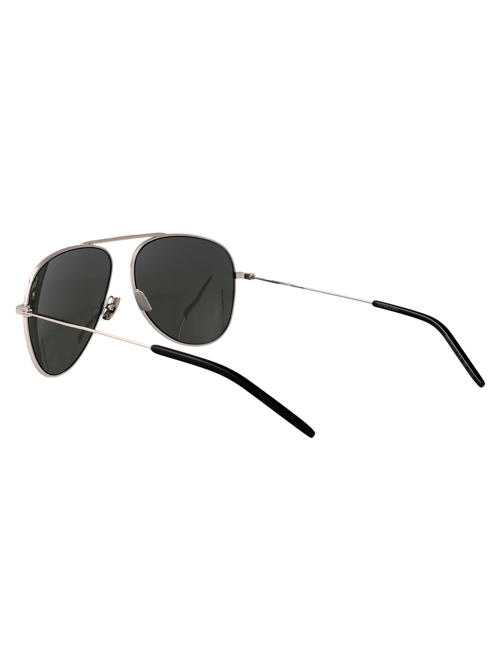 Saint Laurent Silver-silver-grey Metal Sunglasses In Black