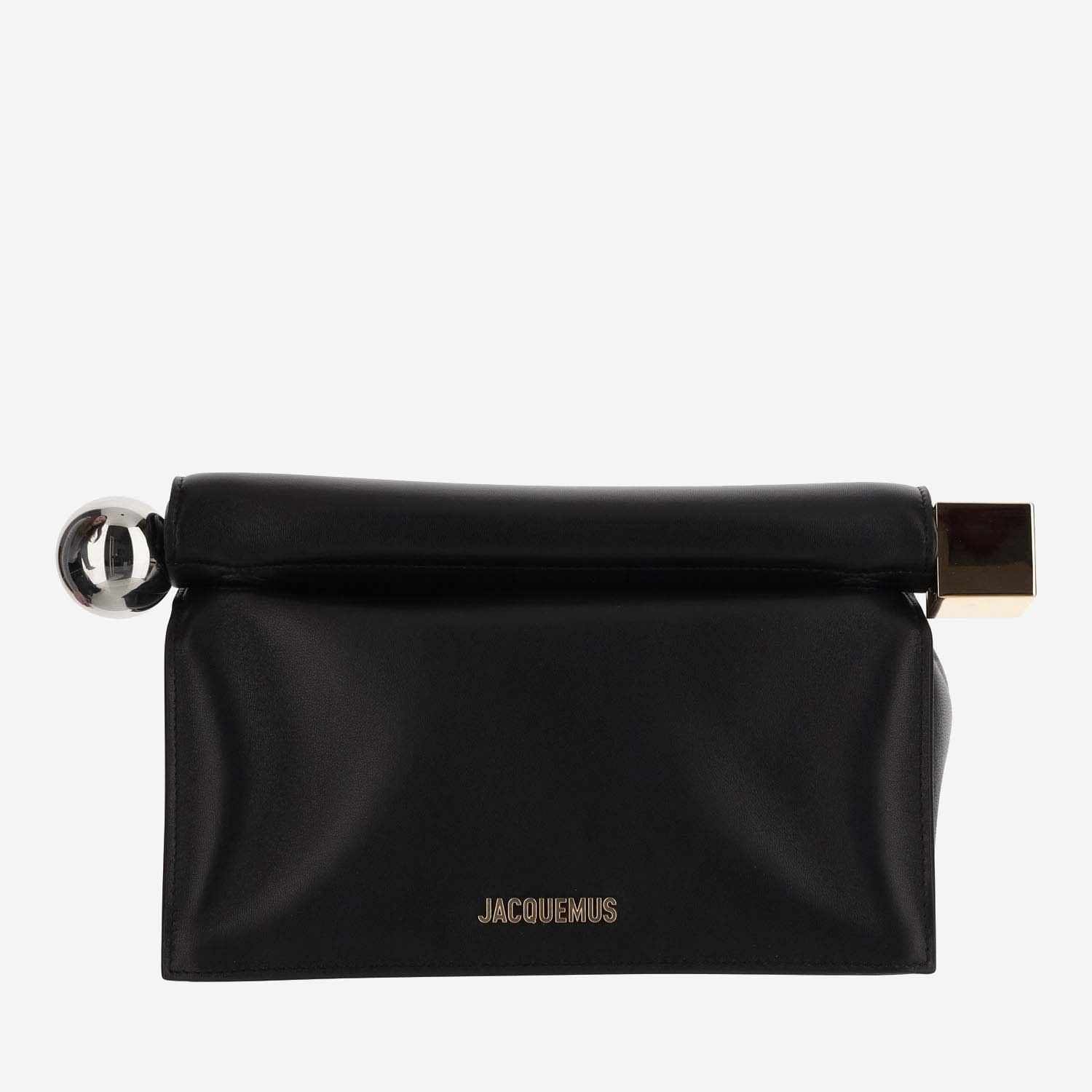 Jacquemus Women La Petite Pochette Rond Carre Nappa Leather Clutch Bag In Black