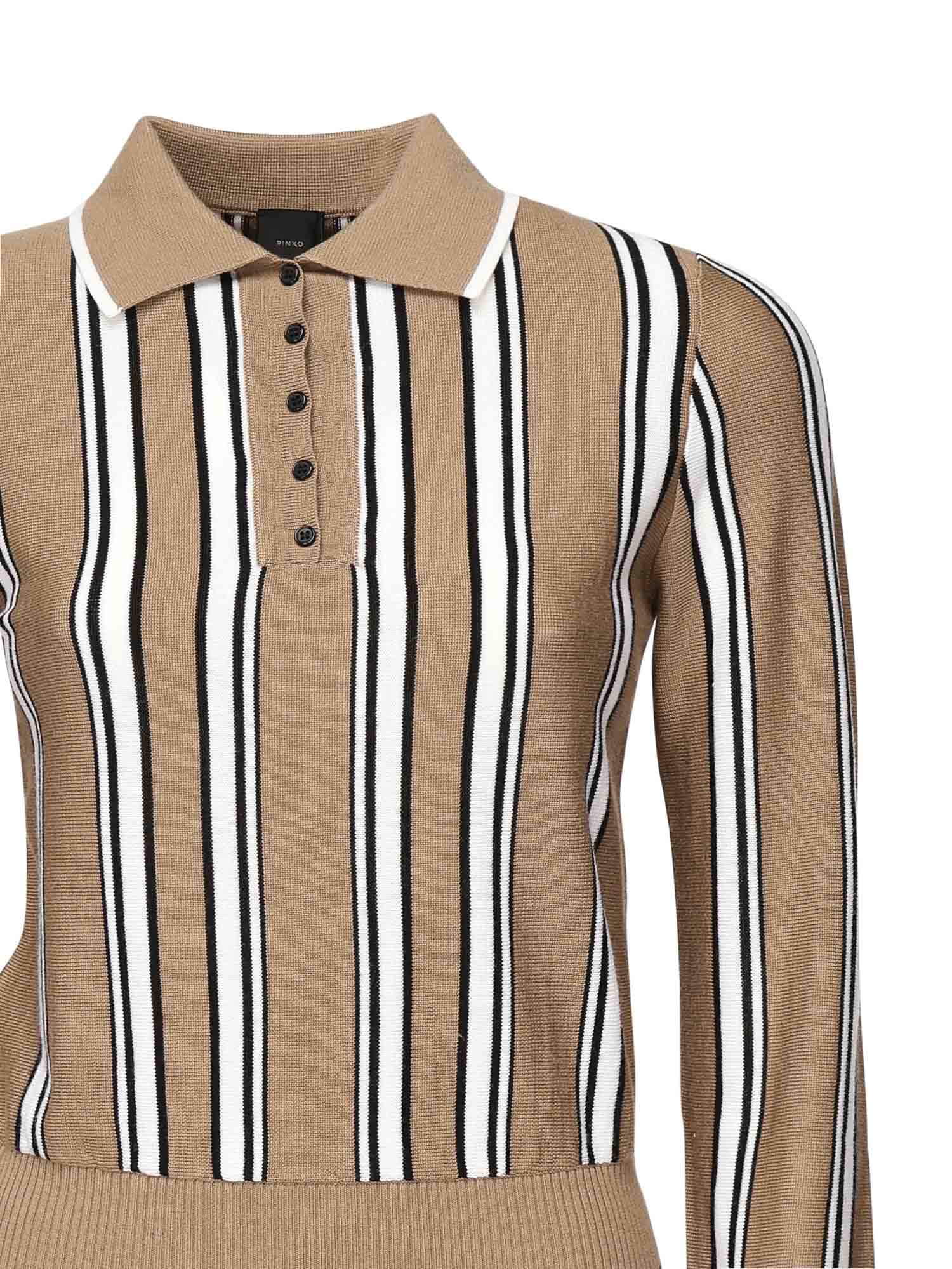 Pinko Striped Polo-style Sweater In Brown