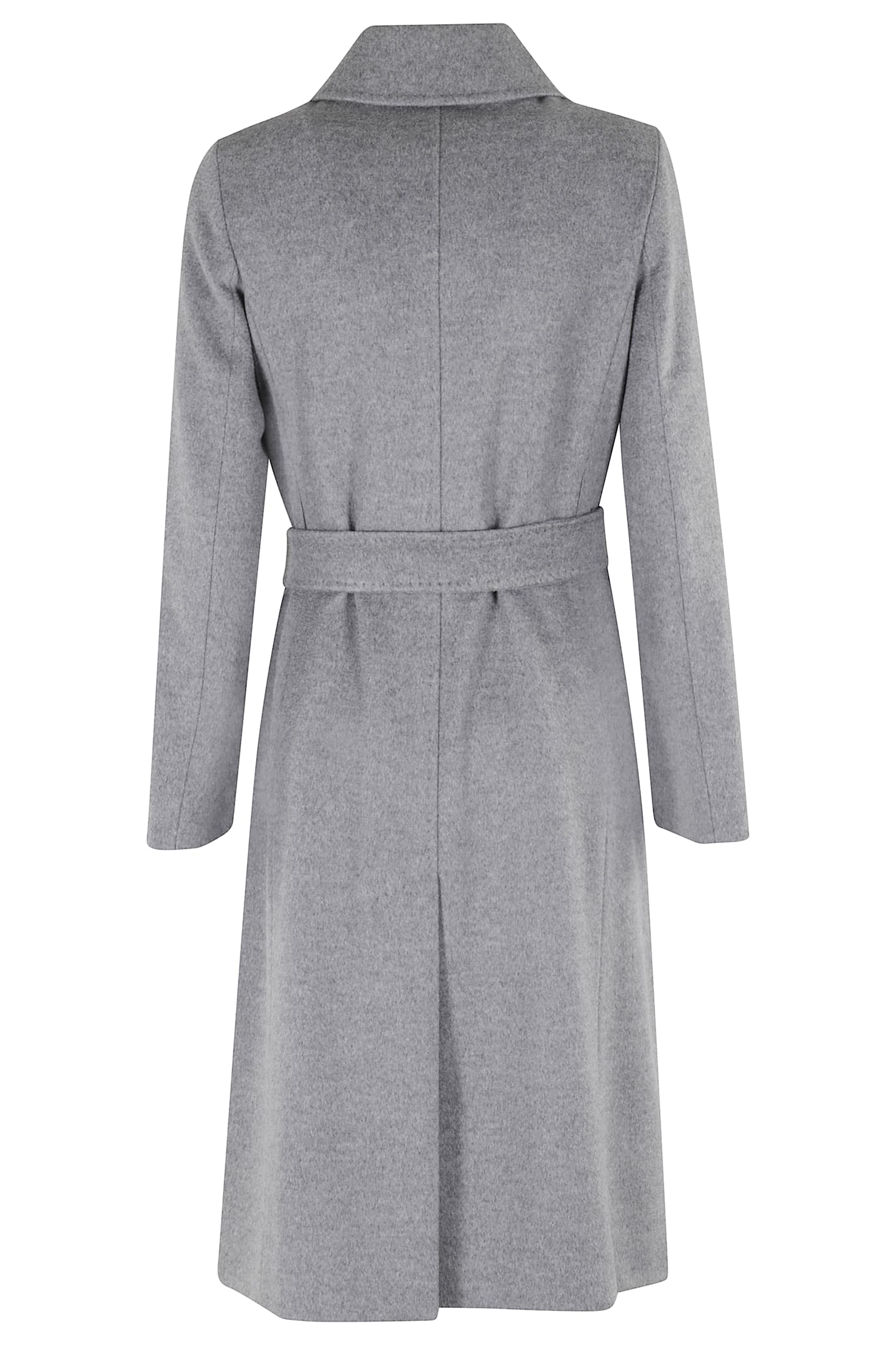 Max Mara Long Wool Coat With Belted Waist In Gray