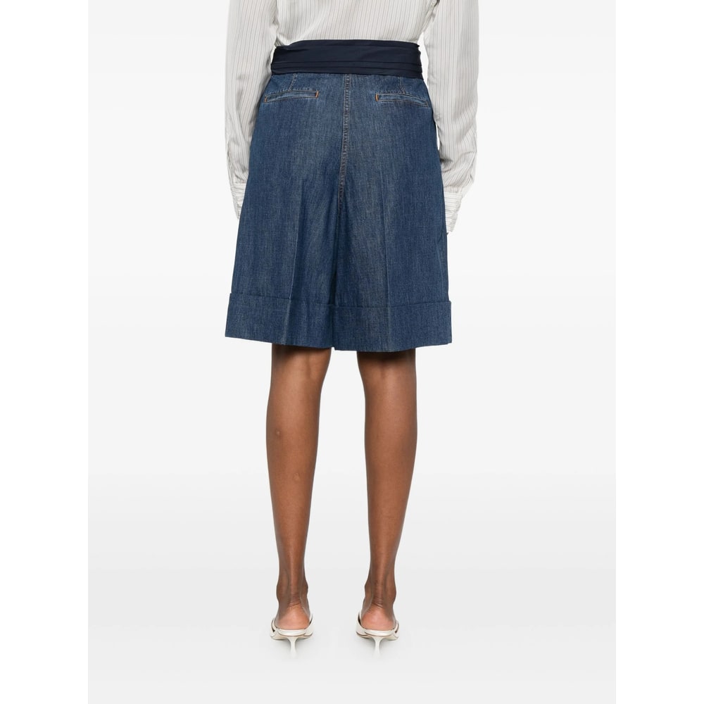 Valentino Garavani Denim Bermuda Shorts With Oversized Bow In Blue