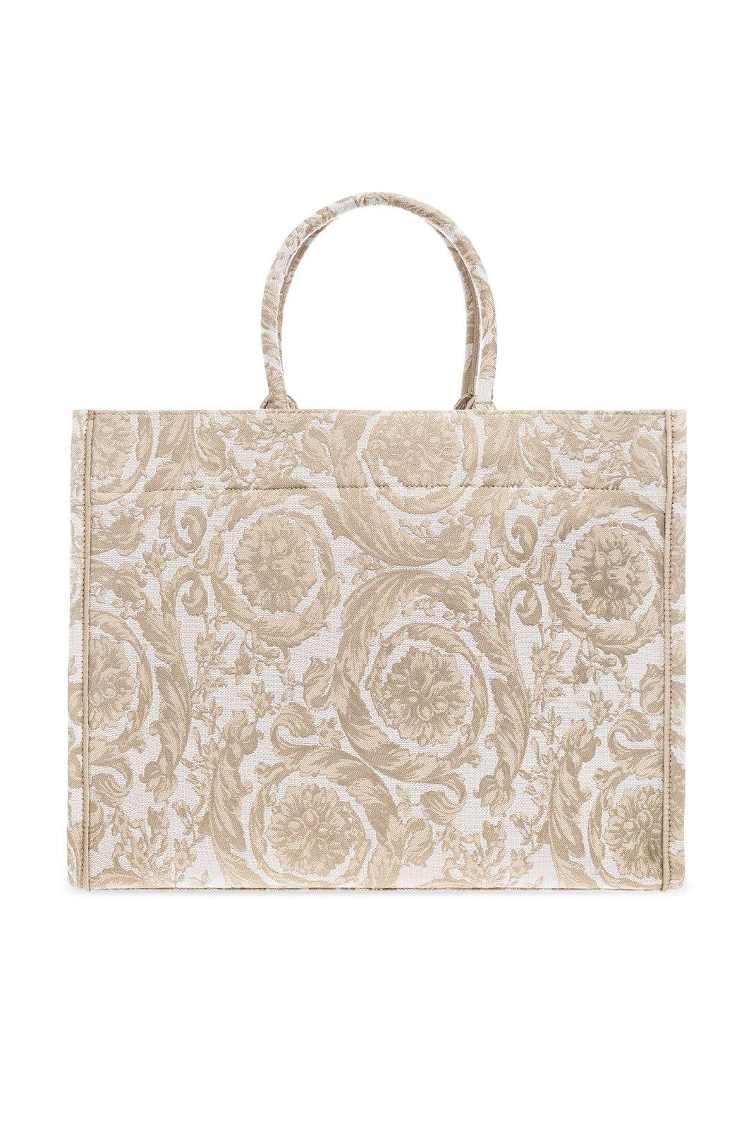 Shop Versace Athena Barocco Jacquard Large Tote Bag In Beige