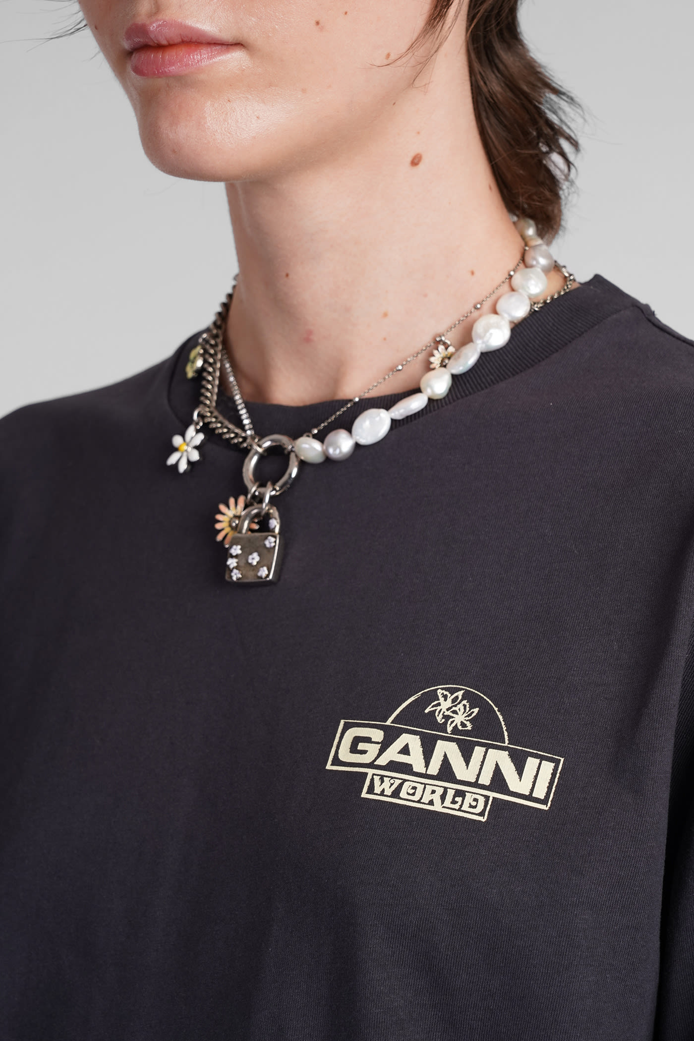 Shop Ganni T-shirt In Black Cotton