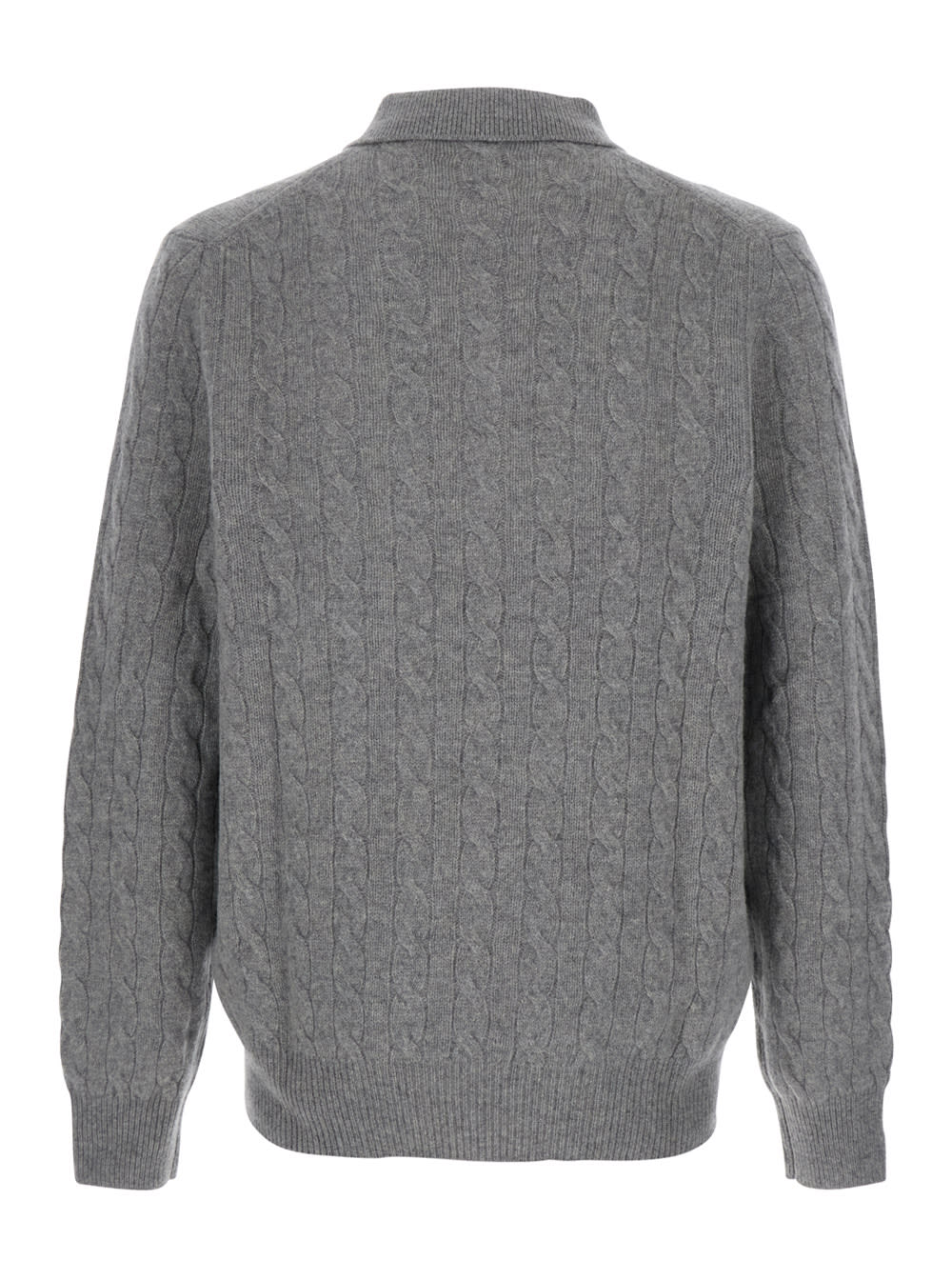 Polo Ralph Lauren Braid-patterned Heather Grey Long Sleeve Polo Pullover In Gray
