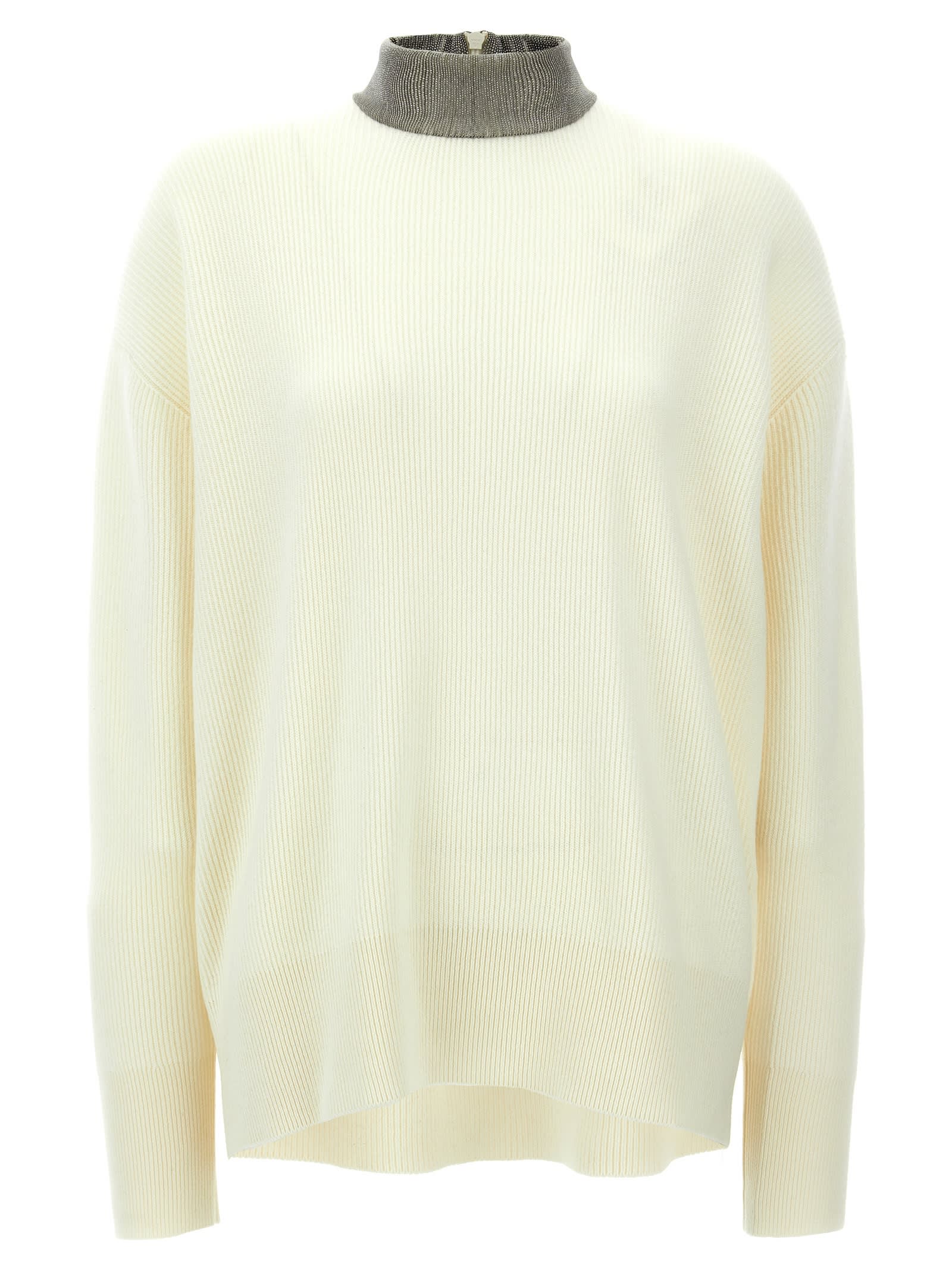 Shop Brunello Cucinelli Monile Turtleneck Sweater In White