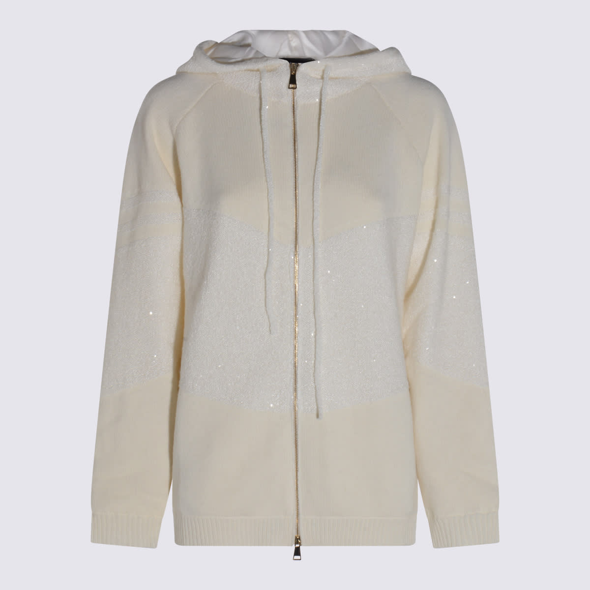 Fabiana Filippi Sparkling Hooded Long Sleeve Knitwear In Neutral