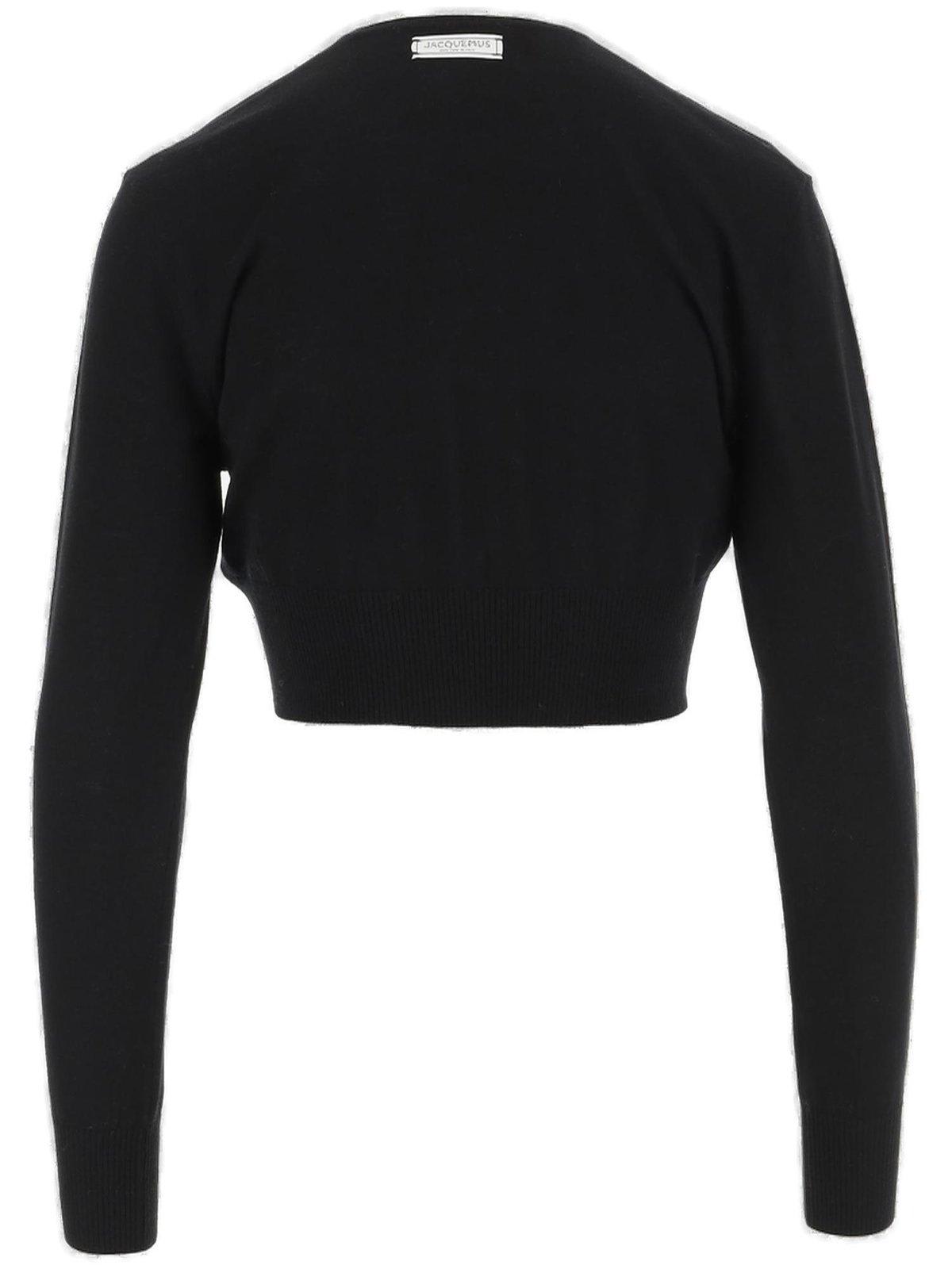 Shop Jacquemus Wool Crop Cardigan In Black