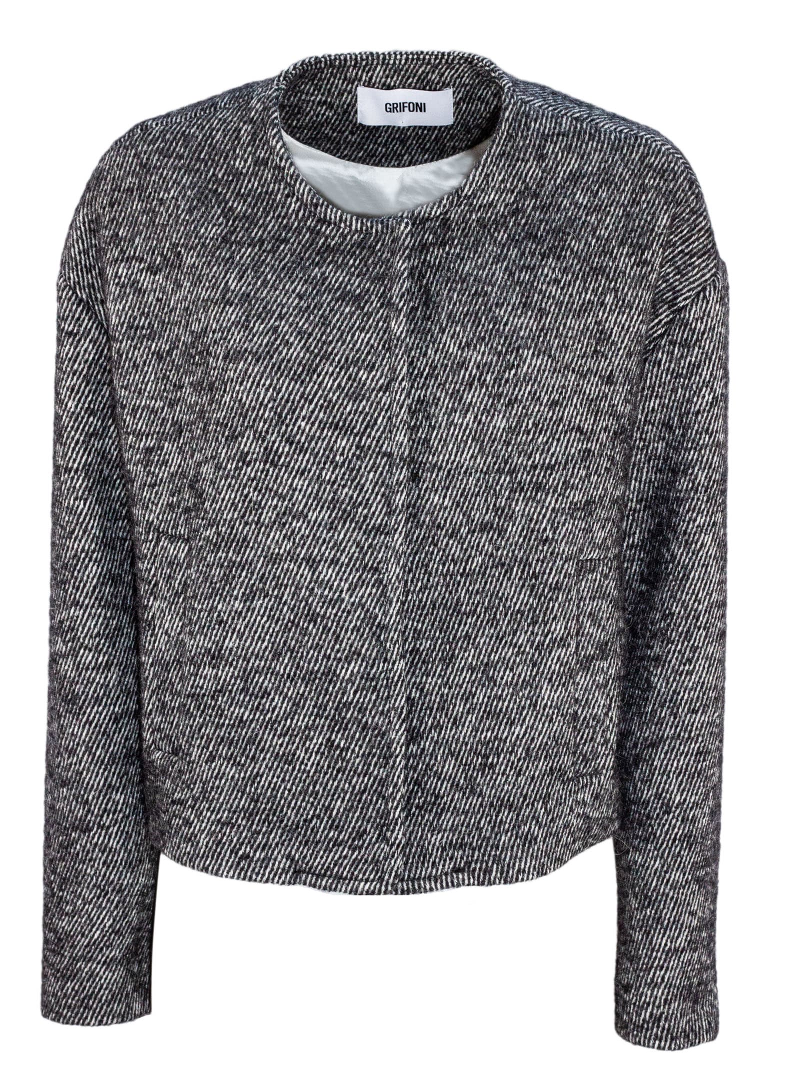 Diagonal Grey Wool And Alpaca Blend Short Coat