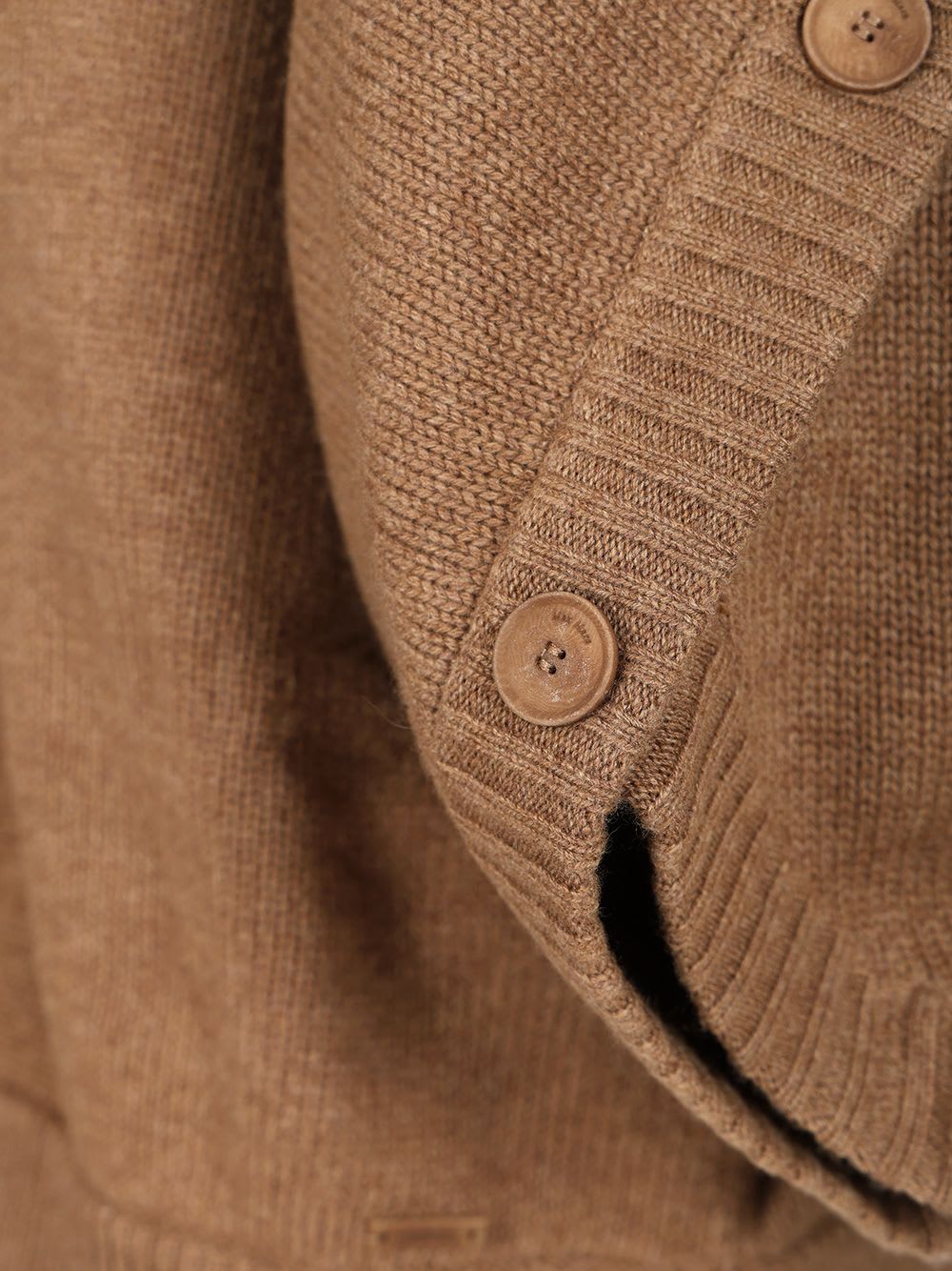 Max Mara Knitwear Hooded Cardigan With Button And Ribbed Hem In Brown