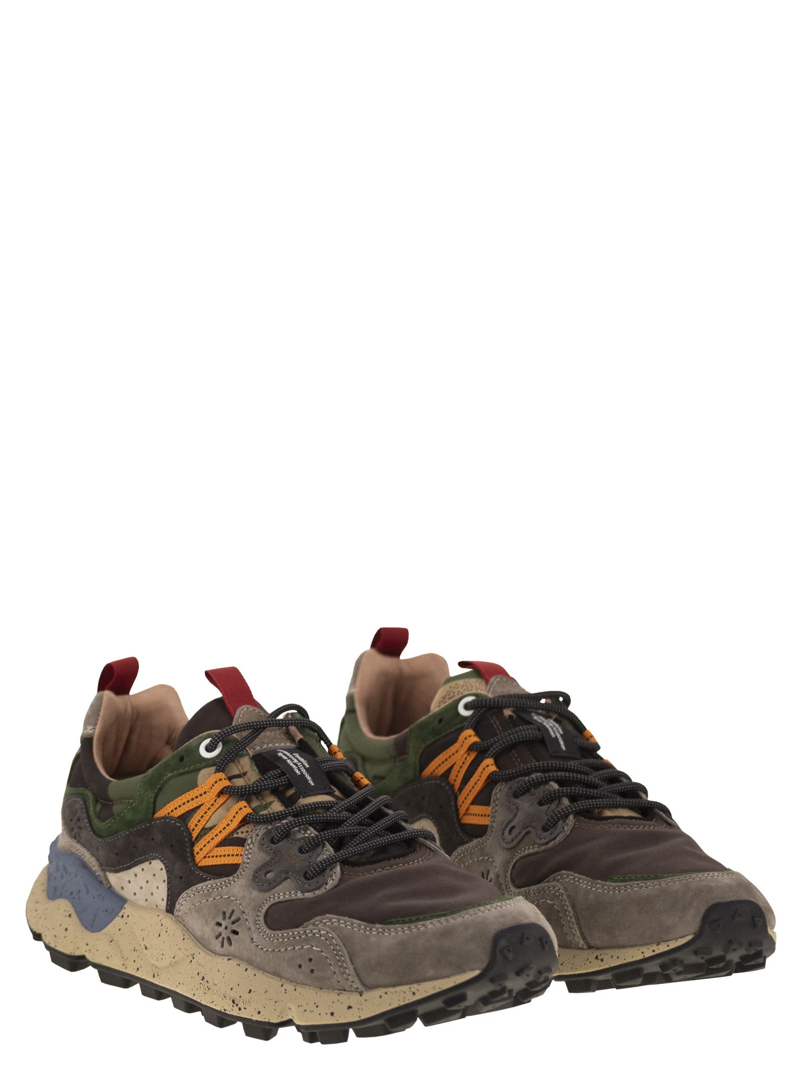 Flower Mountain Yamano 3 Uni Dark Grey And Brown Suede And Fabric Sneakers In Multi
