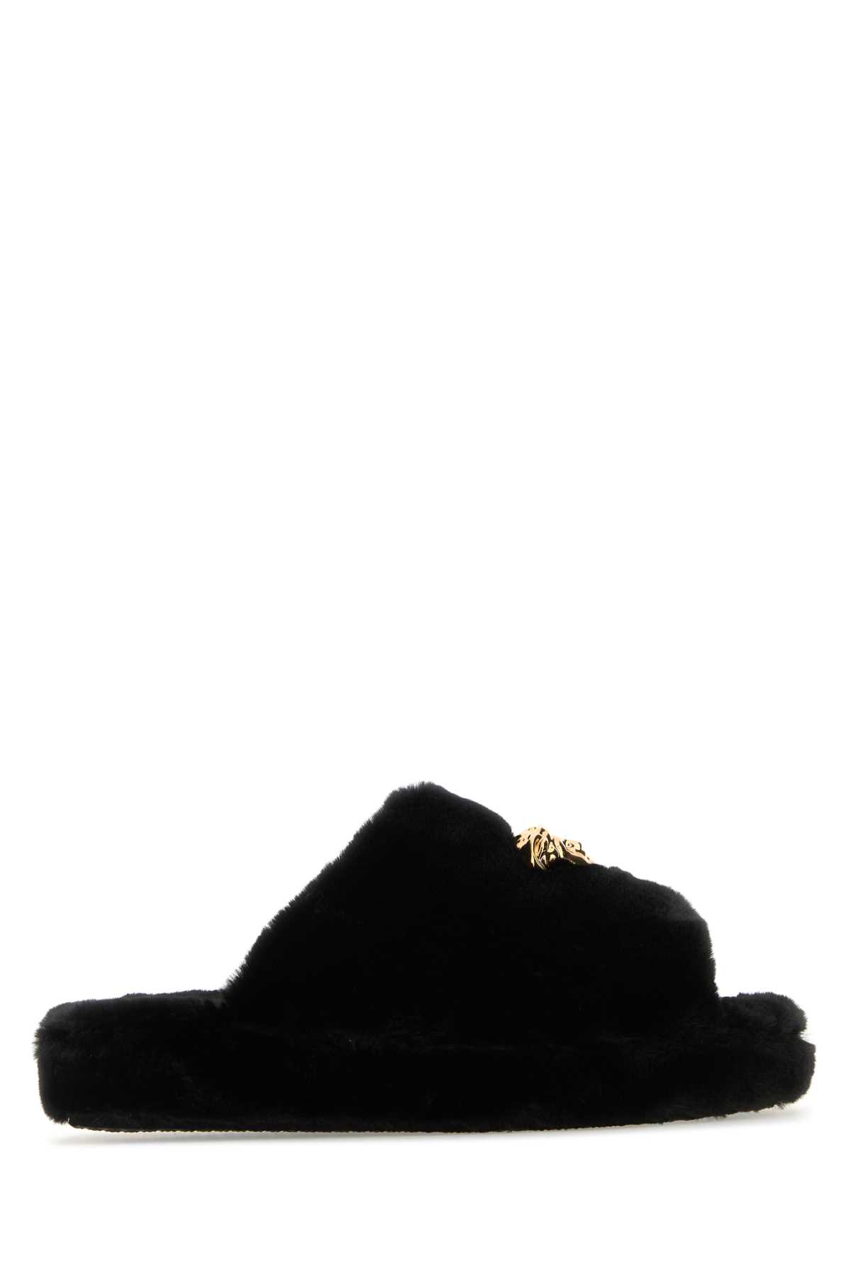 Shop Versace Black Eco Fur Slippers In Z1008