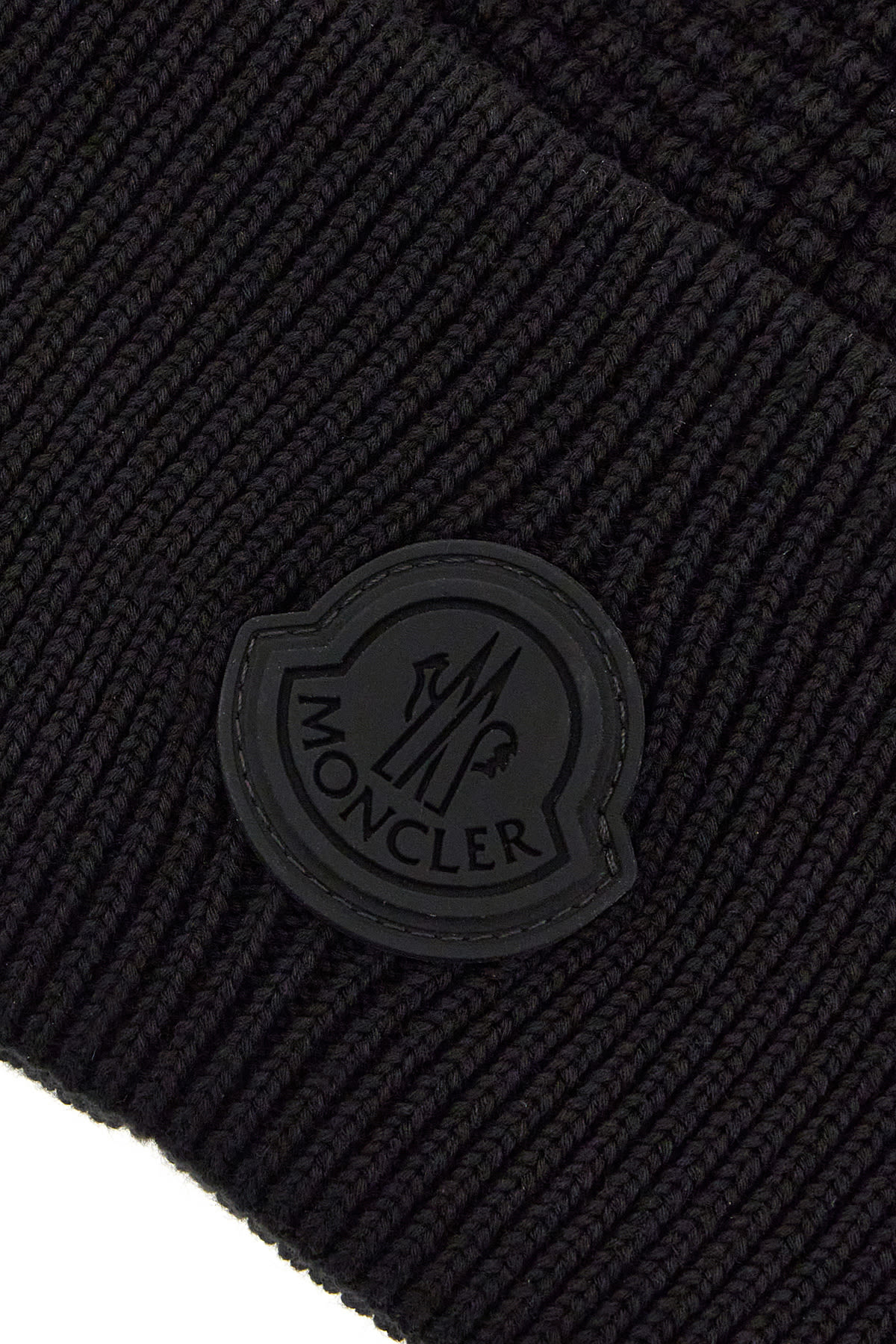 Moncler Black Cotton Beanie Hat In Black