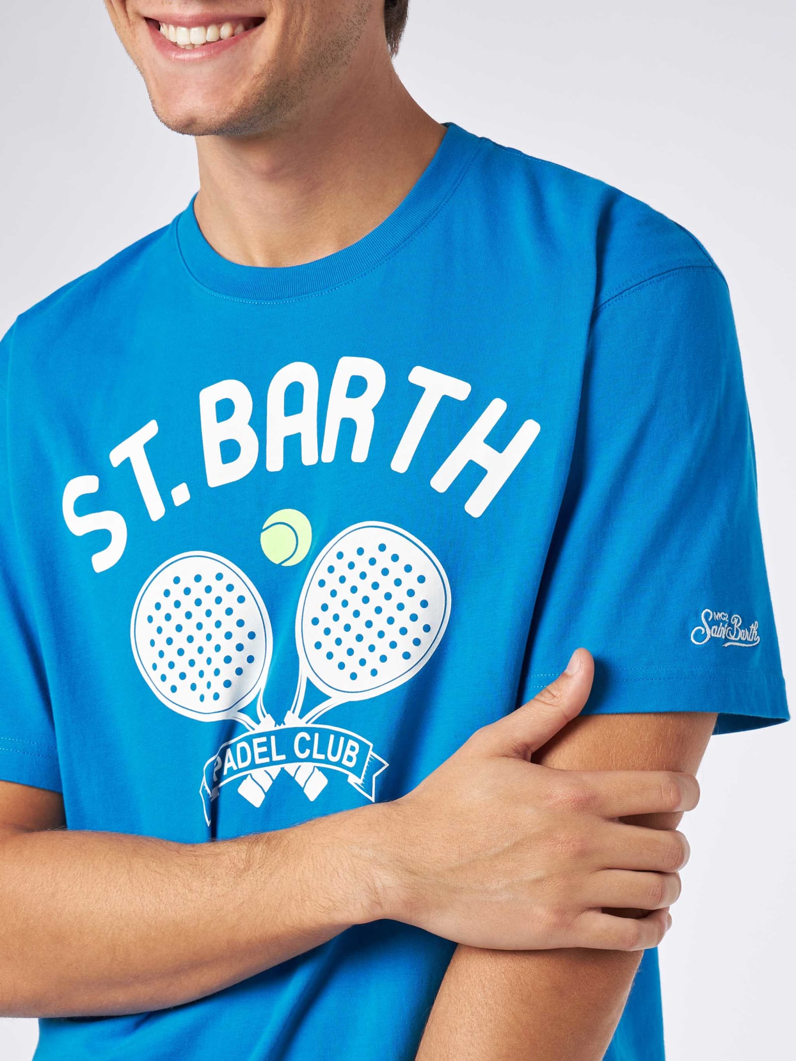 MC2 SAINT BARTH MAN HEAVY COTTON T-SHIRT WITH ST. BARTH PADEL CLUB PRINT
