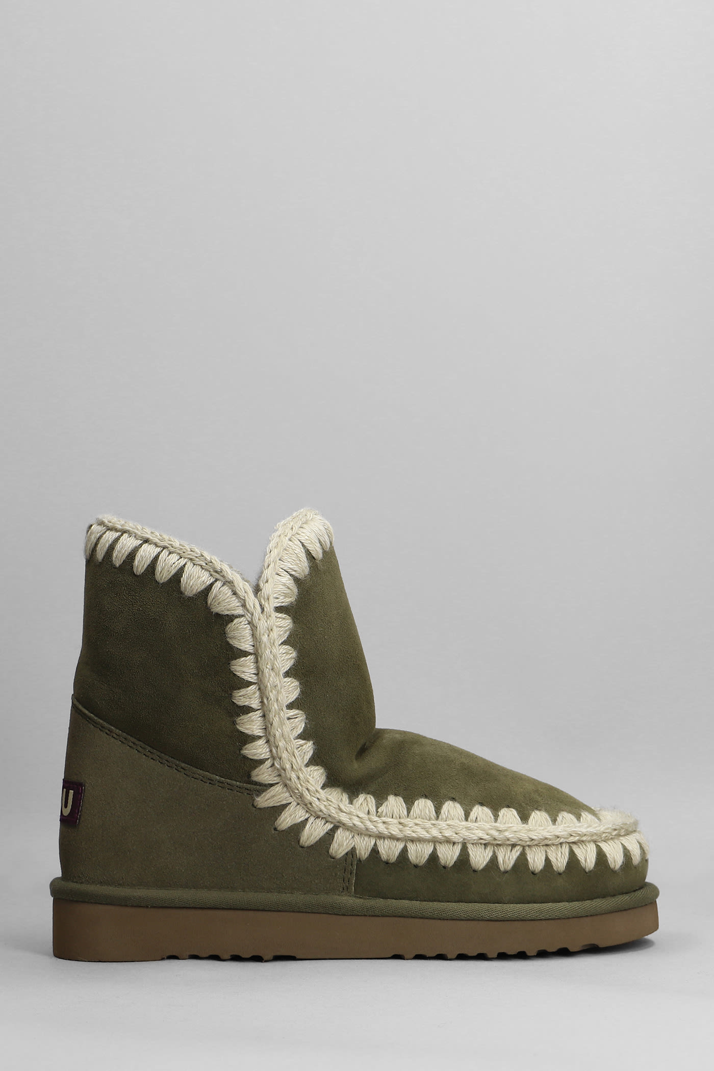Mou Eskimo 18 Low Heels Ankle Boots In Green Suede