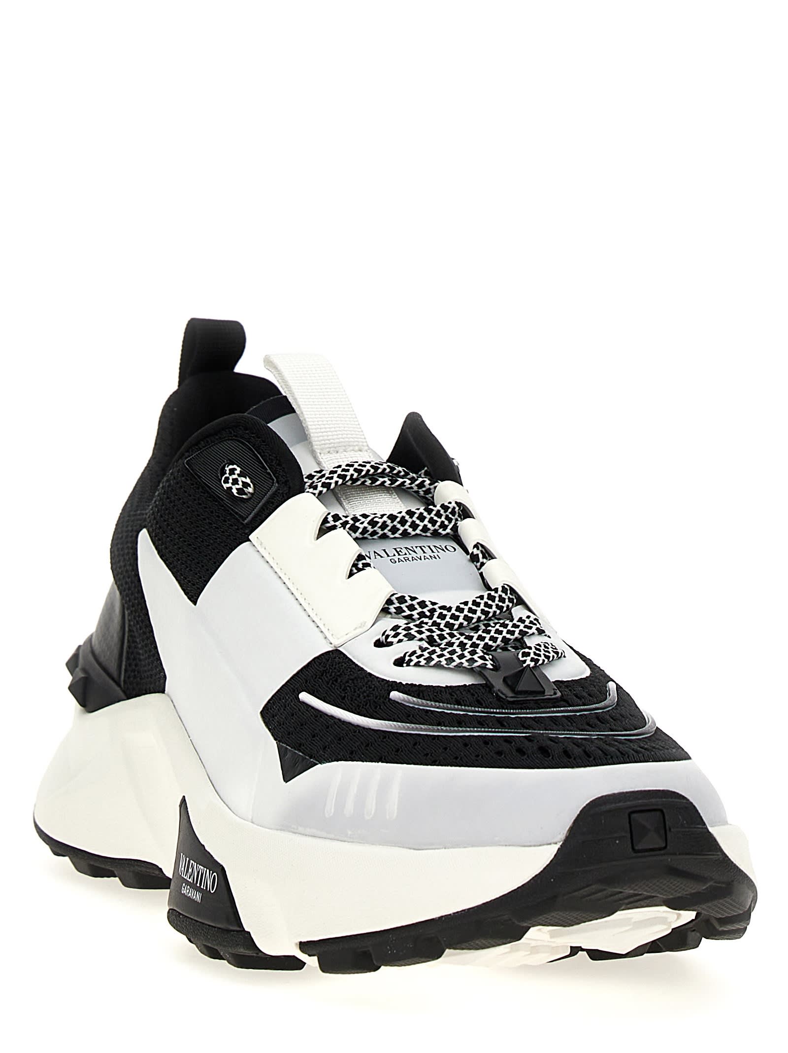 Valentino True Act Leather-trimmed Mesh And Rubber Sneakers In White/black