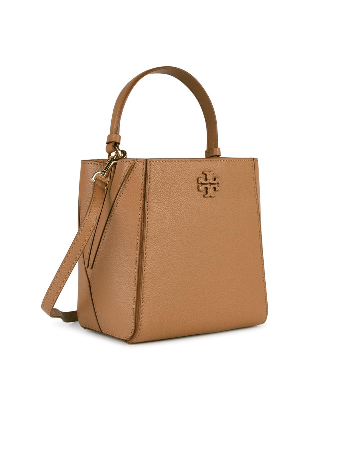 Shop Tory Burch Mcgraw Bucket Bag In Beige Leather