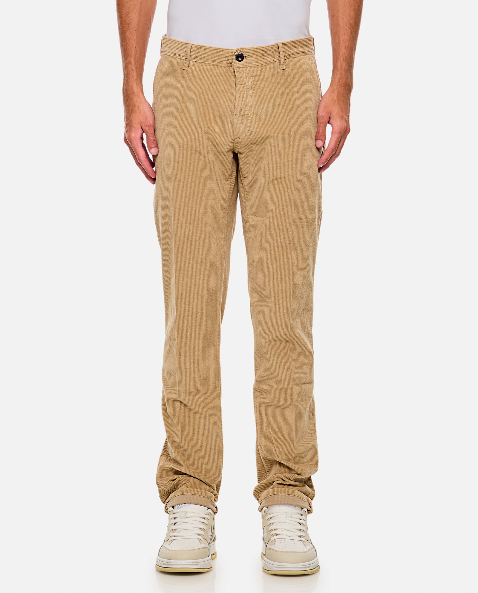 Shop Incotex Velvet Trousers In Beige