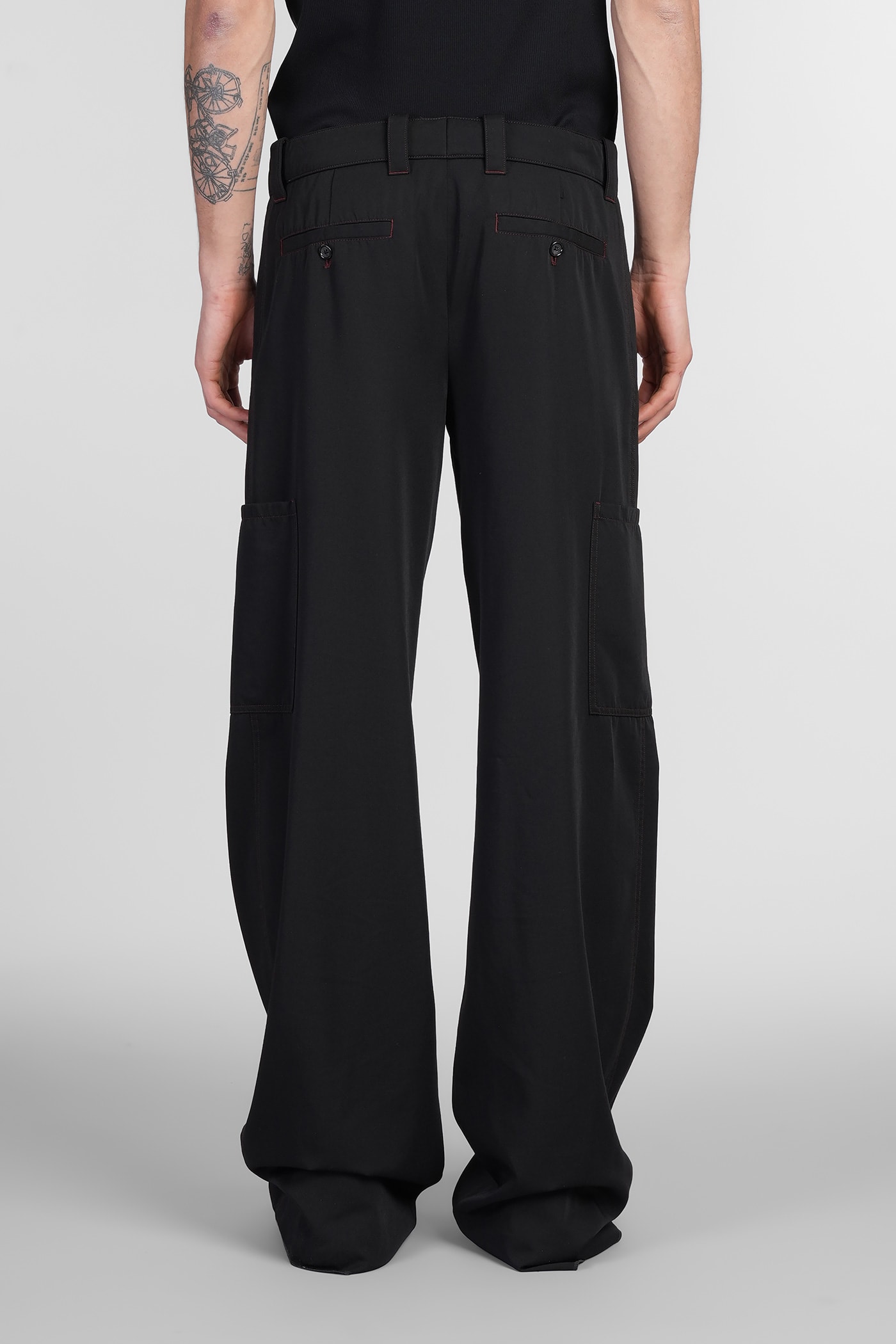Alexander Mcqueen Black Wool Overdyed Low-rise Cargo Pants In Black