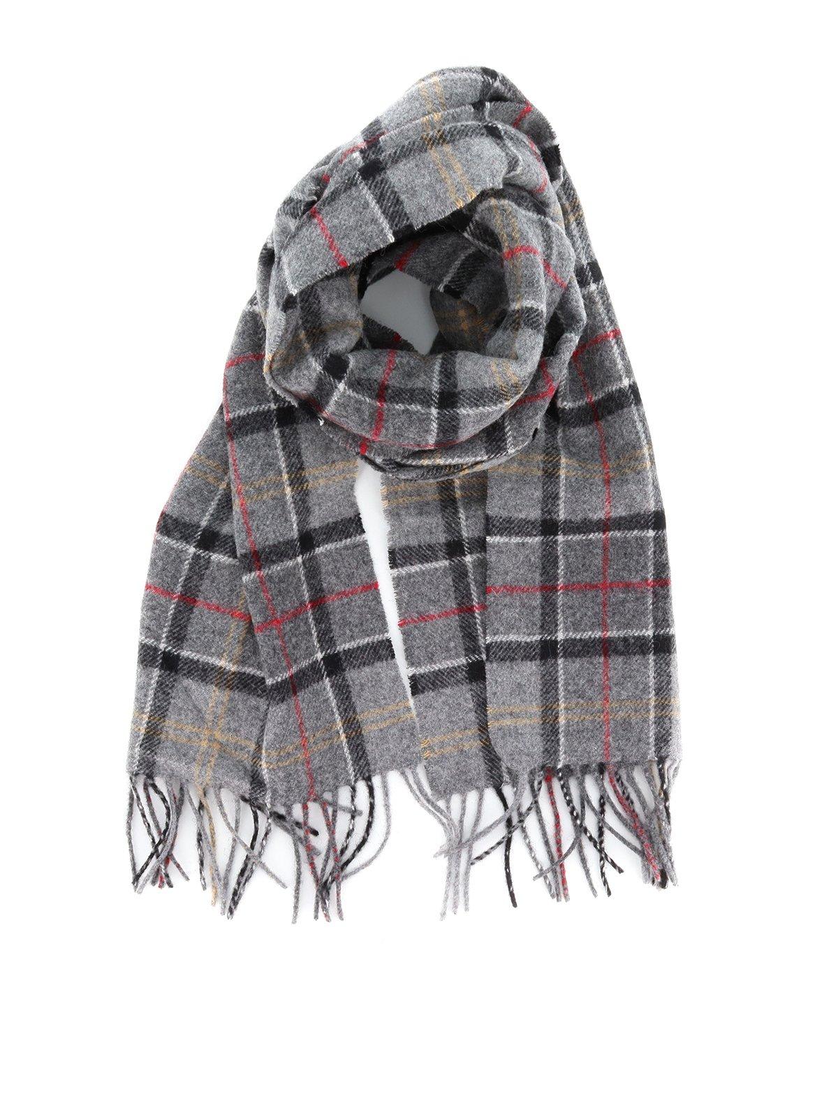 Barbour Tartan Fringed Scarf In Grey Tartan