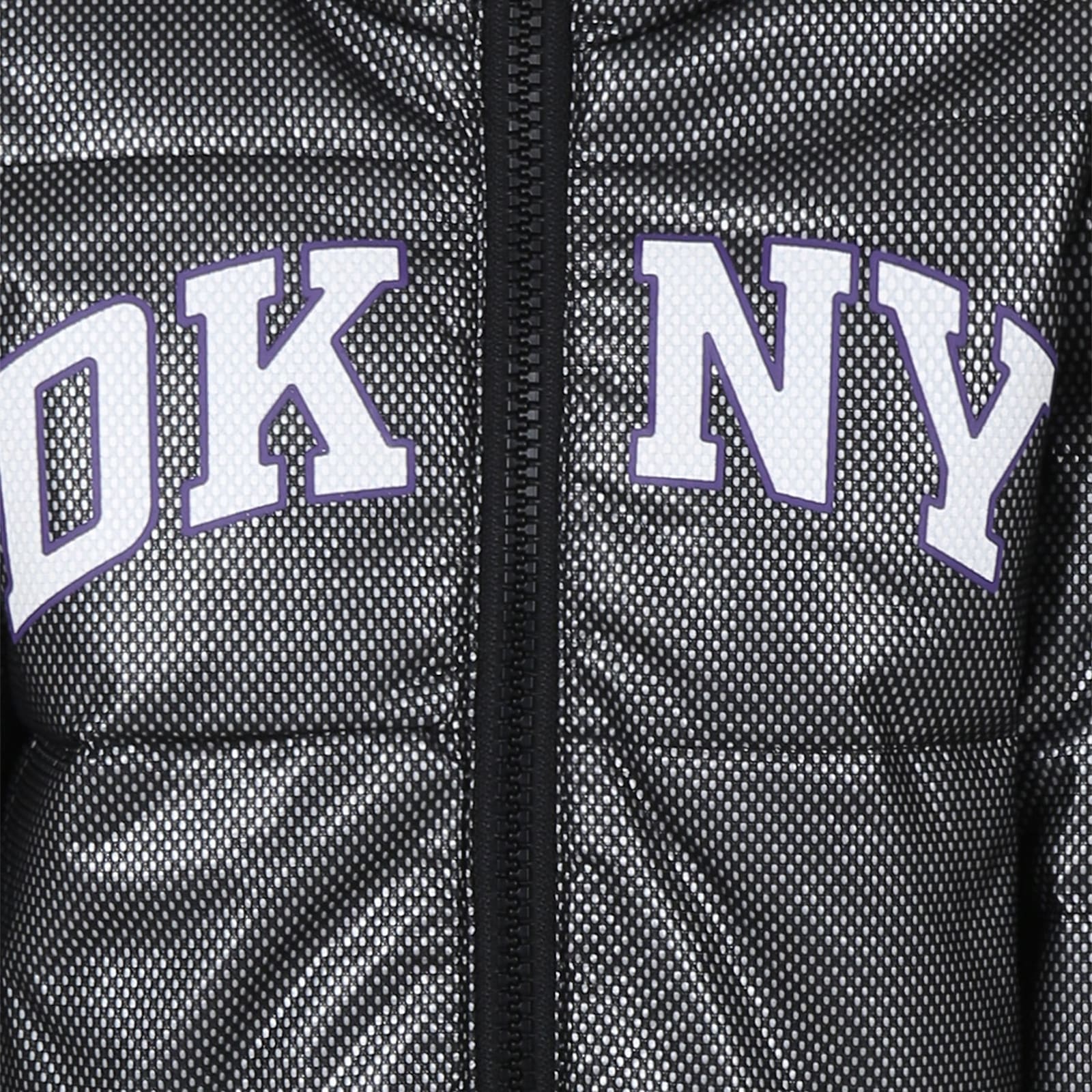 Dkny Black Reversible Down Jacket For Girl With Logo In Gray