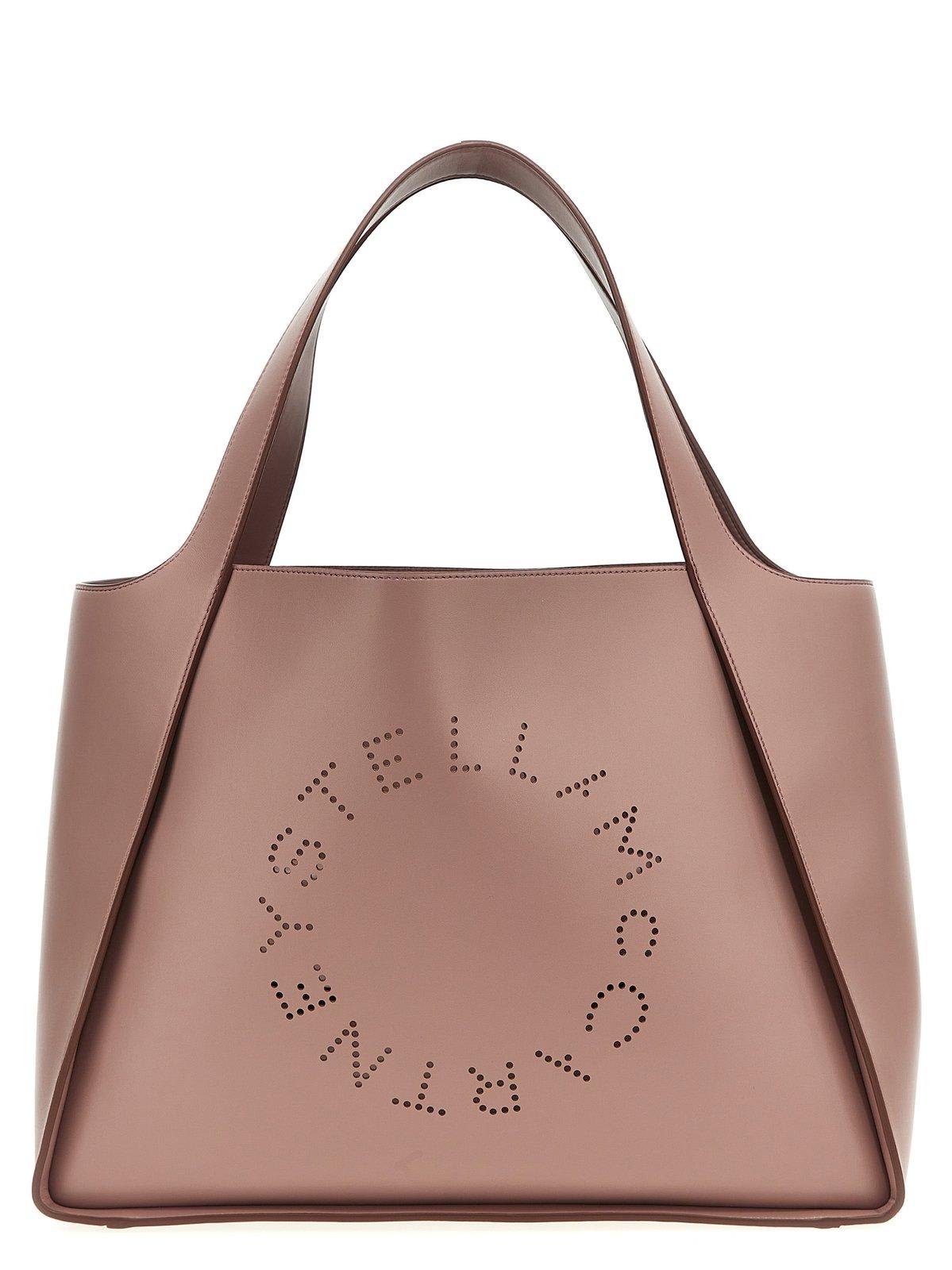 Shop Stella Mccartney Logo Perforated Open Top Tote Bag In Shell