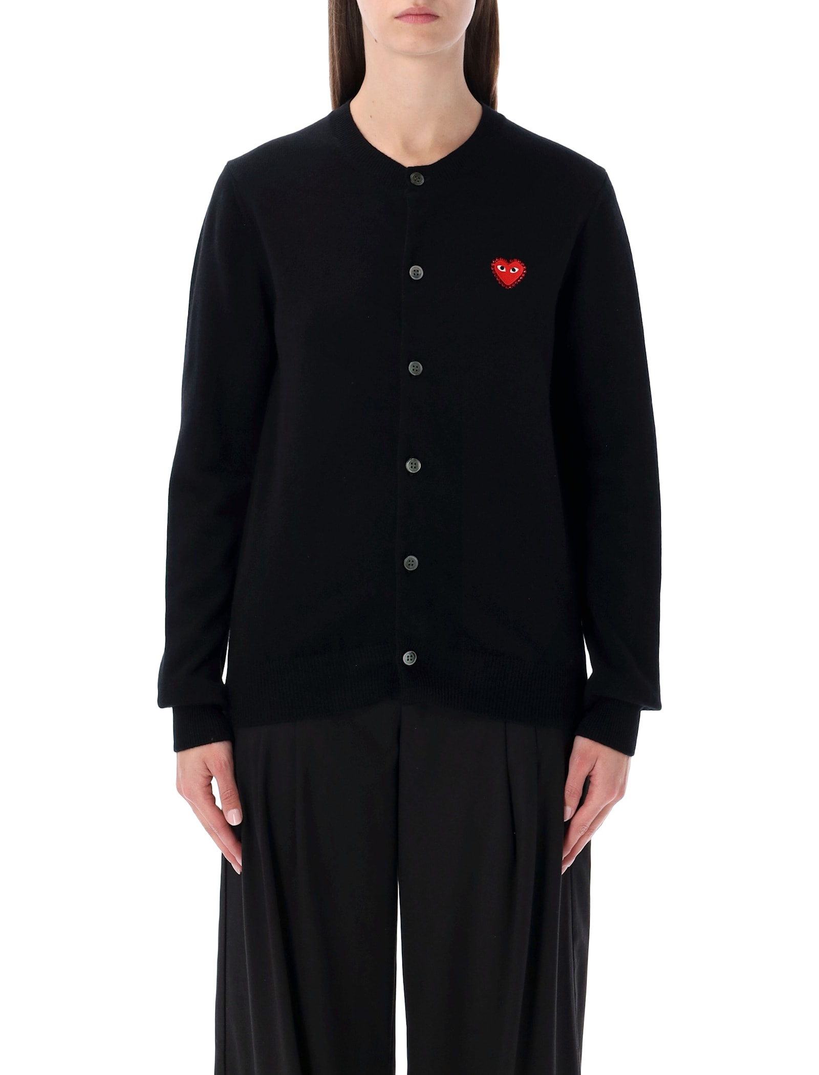 Comme Des Garçons Play Cardigan Round Collar Crystal Heart Red In Black