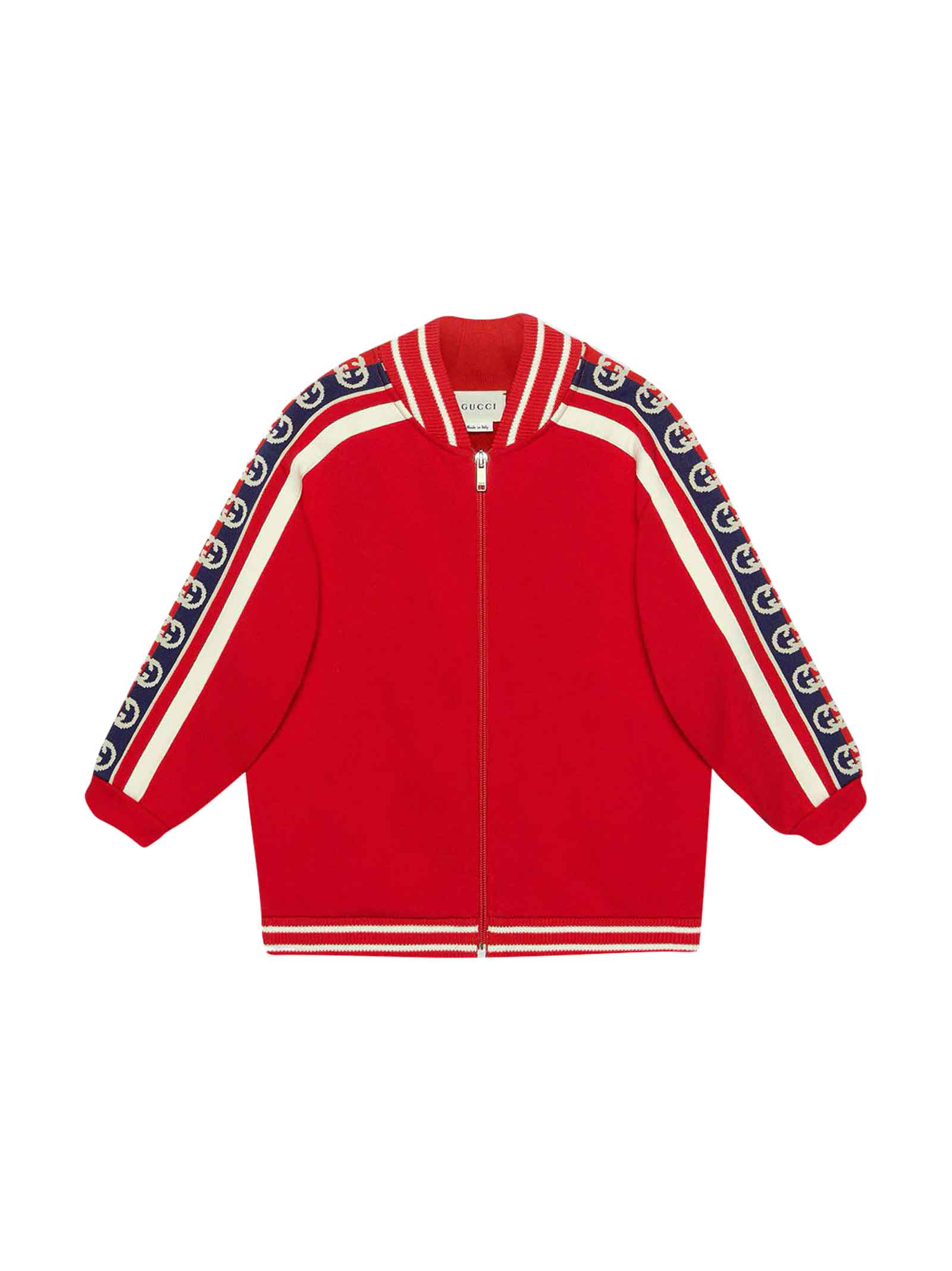 GUCCI RED SWEATSHIRT WITH LATERAL LOGO BAND,11261149