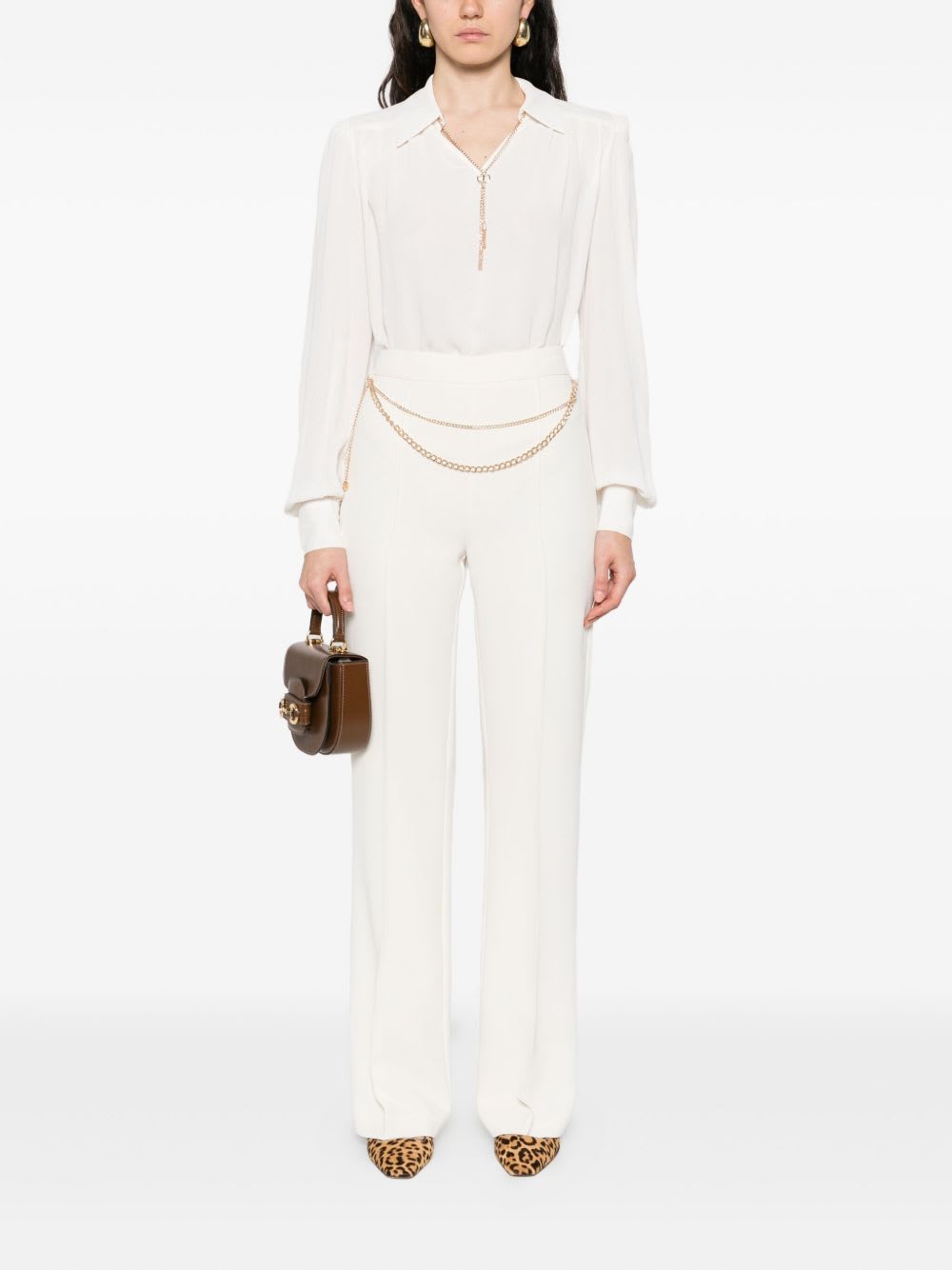 Twinset Chain-embellished Polo Blouse In White