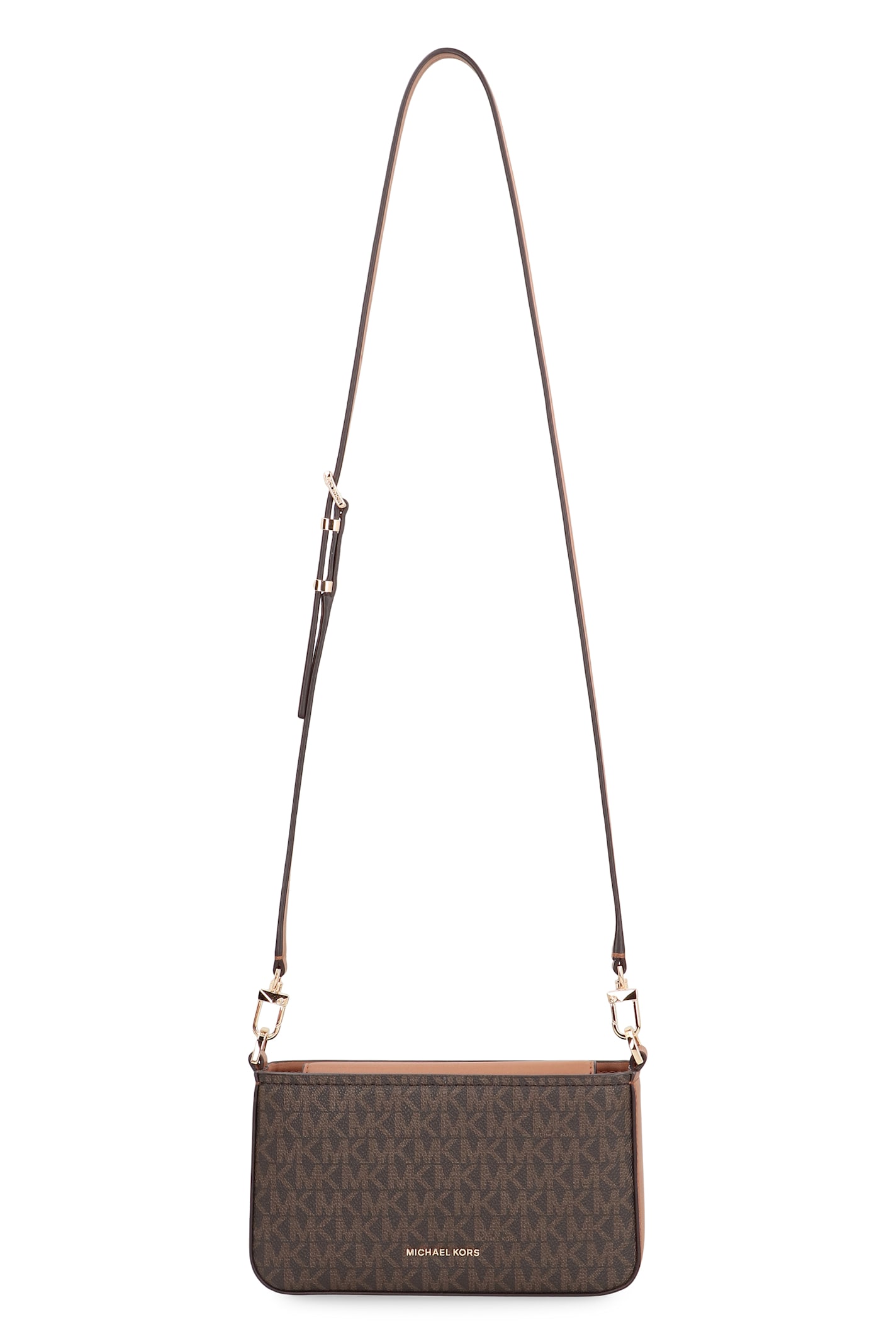 Michael Michael Kors Printed Canvas Shoulder Pouch With Chain Handle In Brown
