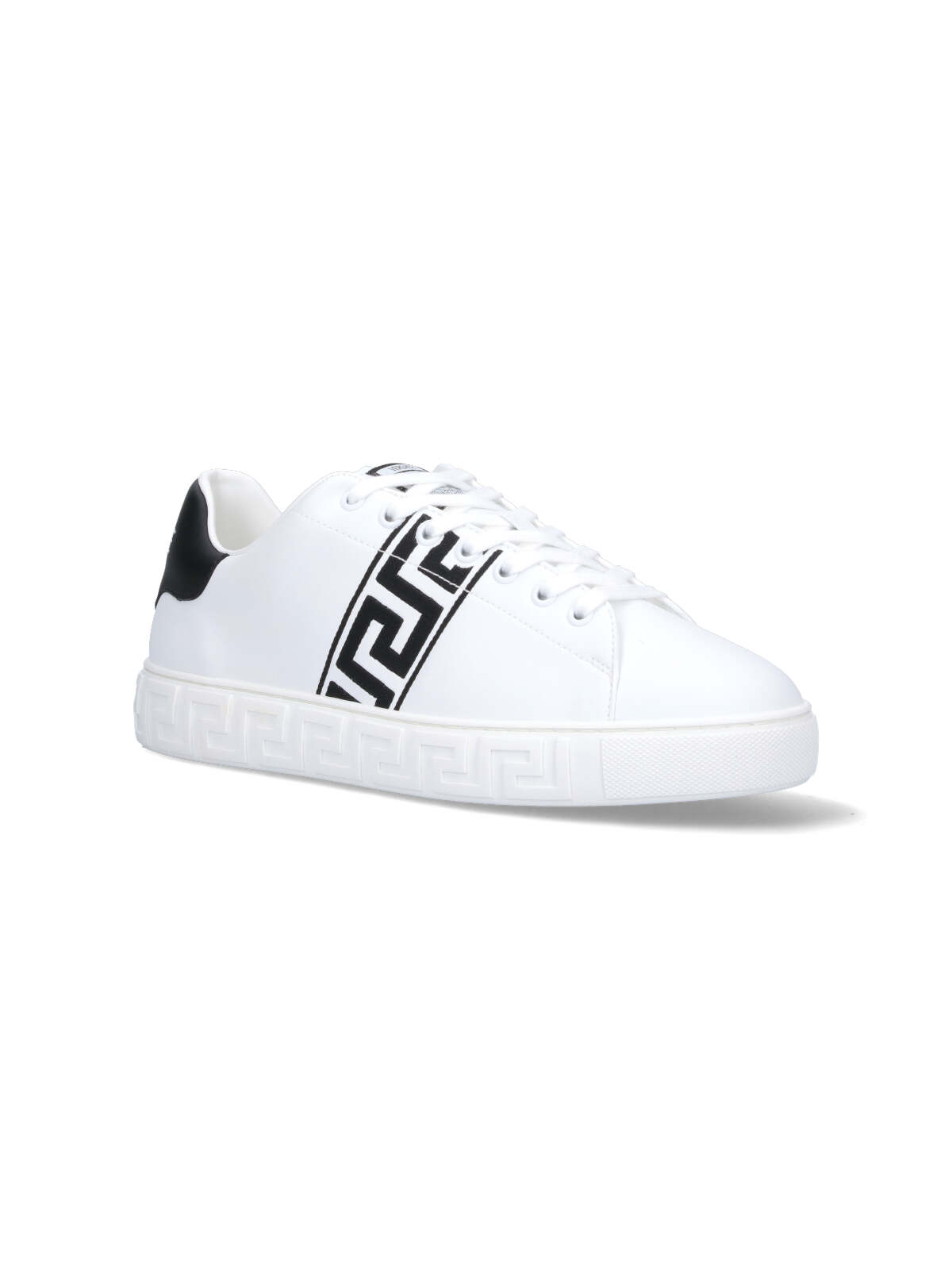 Shop Versace Greek Embroidery Sneakers In White