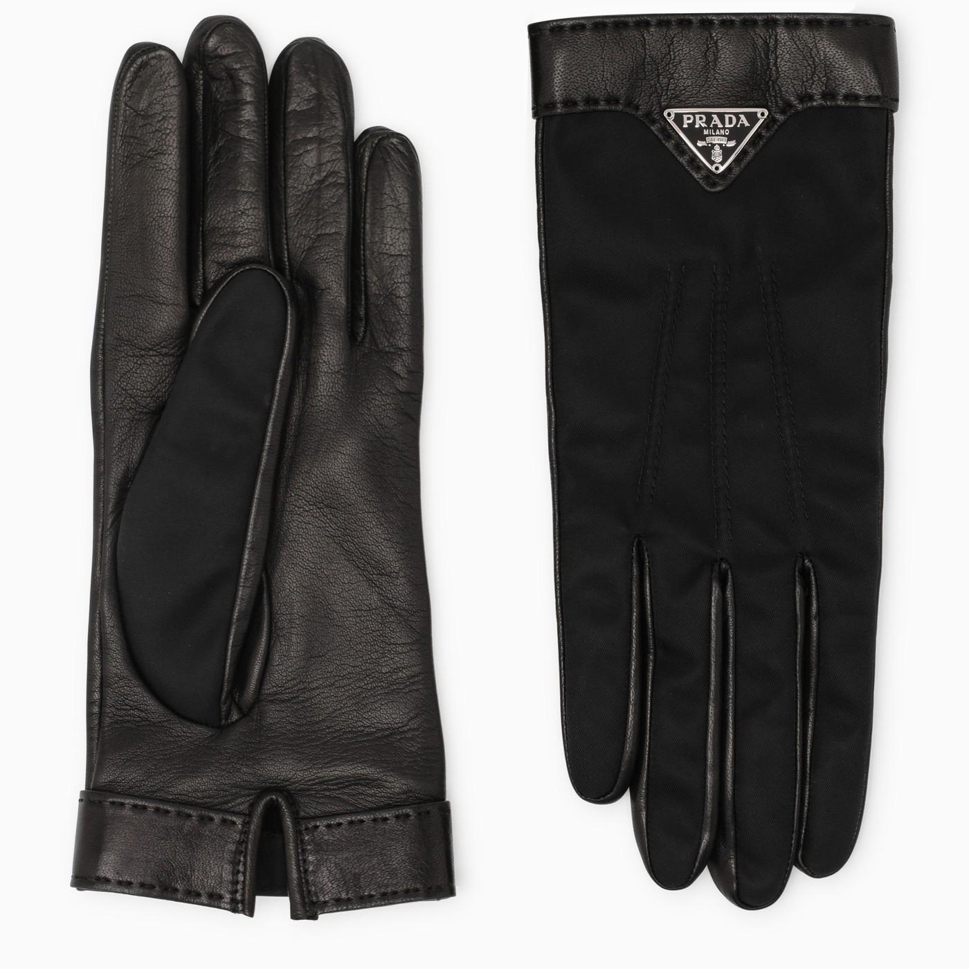 Shop Prada Black Nappa Gloves In Nero