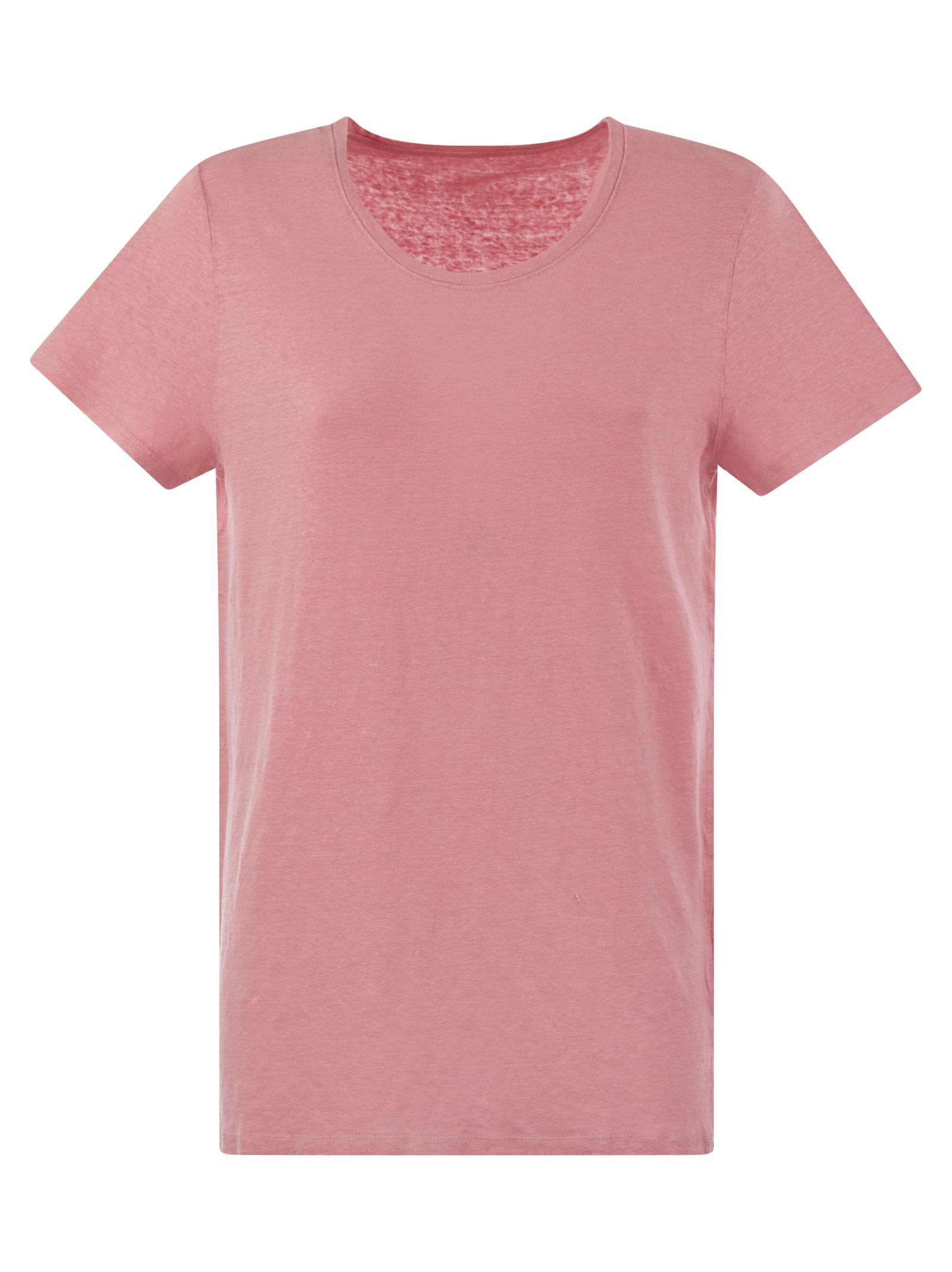 Shop Majestic Crew-neck T-shirt In Linen And Short Sleeve In Pink