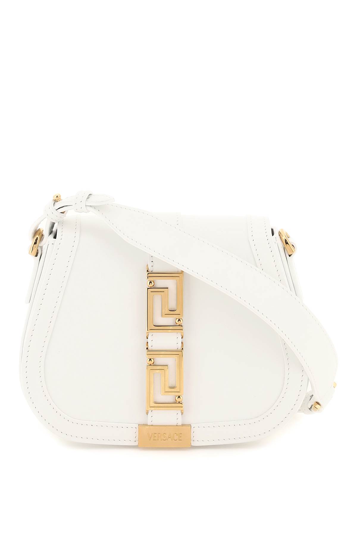 Versace Mini Greca Goddess Leather Shoulder Bag In White