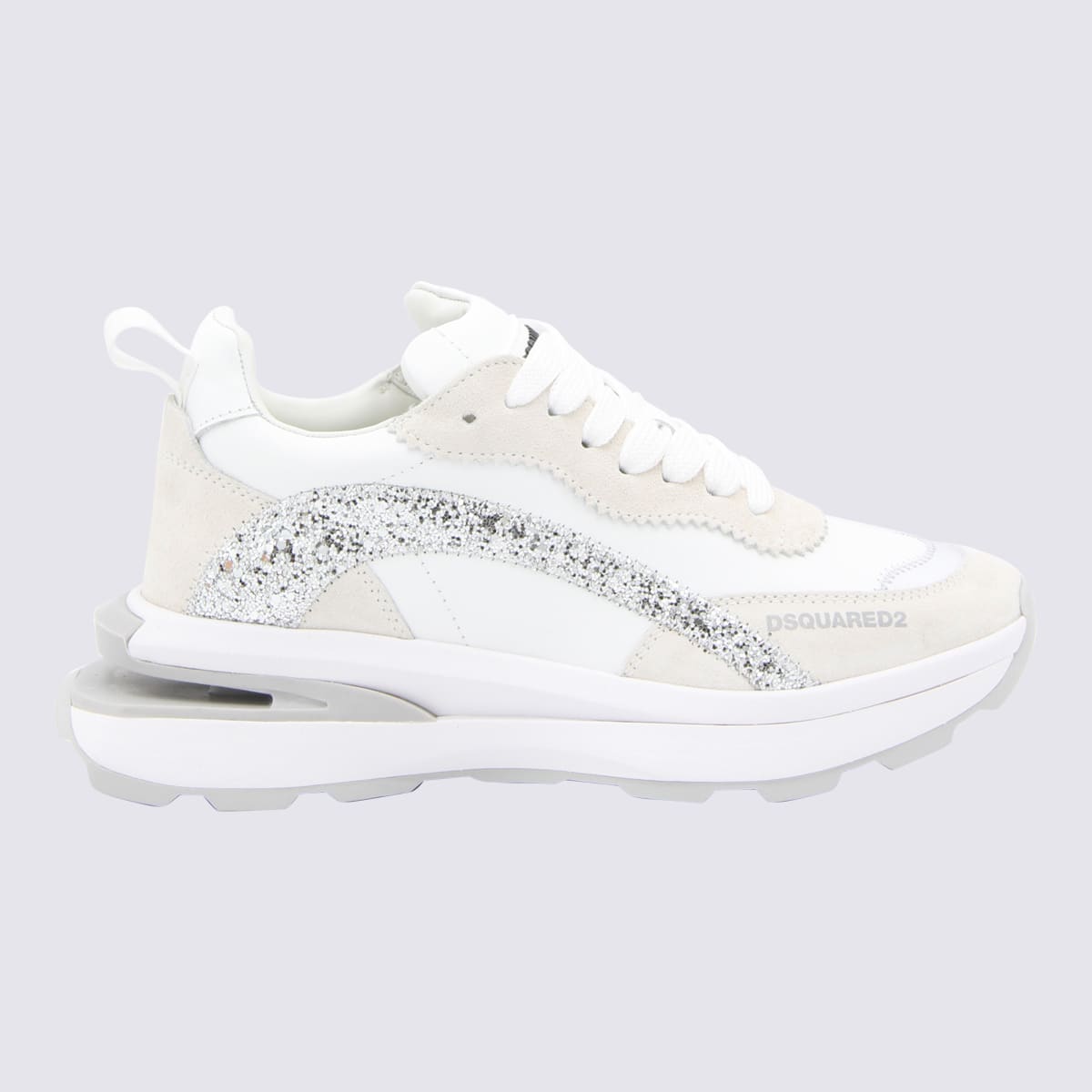 Shop Dsquared2 Ivory, Beige And Silver-tone Suede Sneakers In White