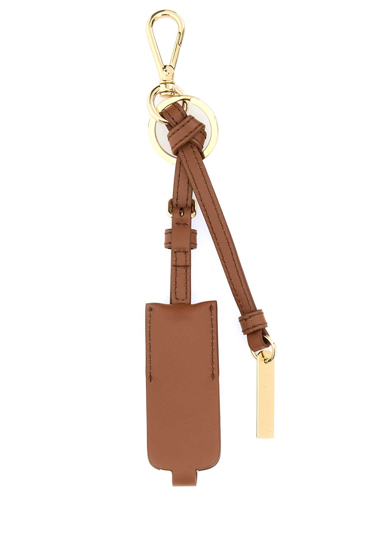Prada Leather Keychain Charm With Mirror Case In Brown