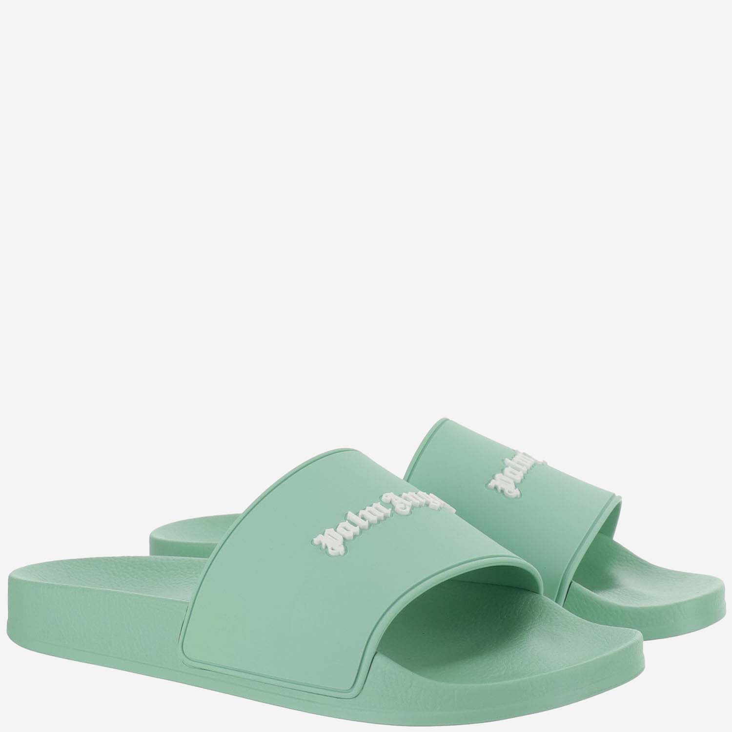 Shop Palm Angels Rubber Sliders With Logo In Light Green