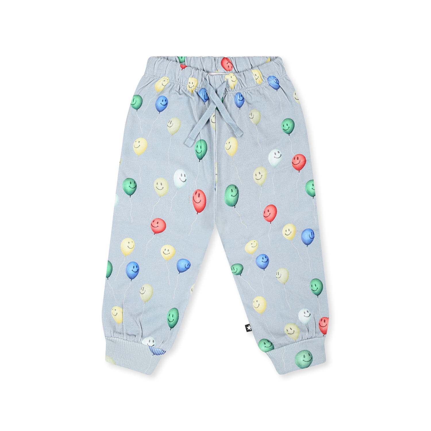 Molo Light Blue Trousers For Baby Boy With Smiley Ballon In Multi