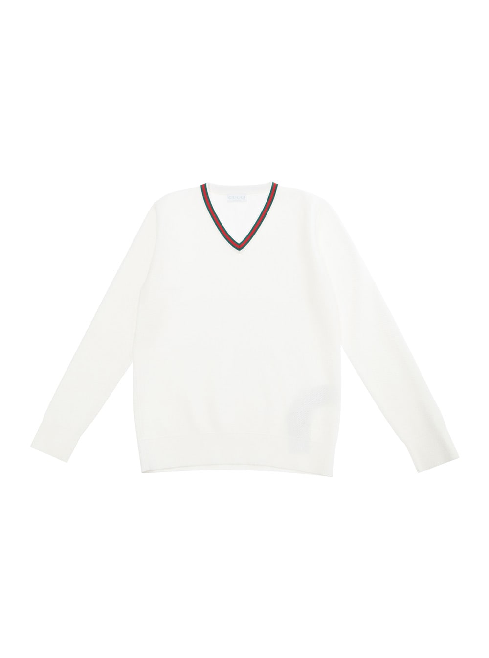 Gucci White T-shirt Wti Web V Neck And Embroidery In Cotton Boy In White