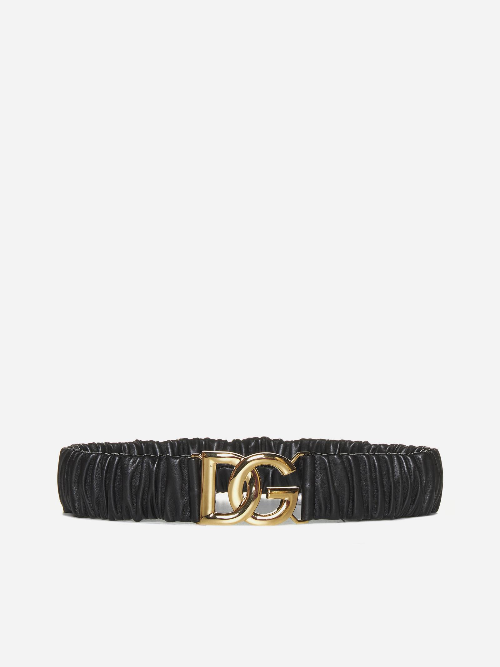 Dolce & Gabbana Dg Logo Elasticated Leather Belt In Black