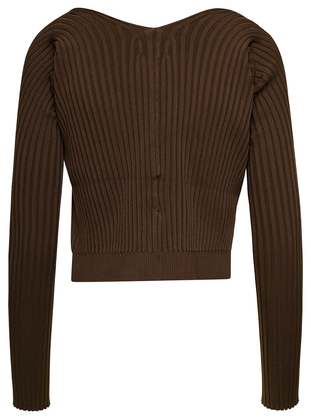 Shop Jacquemus La Maille Pralu Longue Brown Ribbed Cardigan With Logo Charm In Viscose Woman