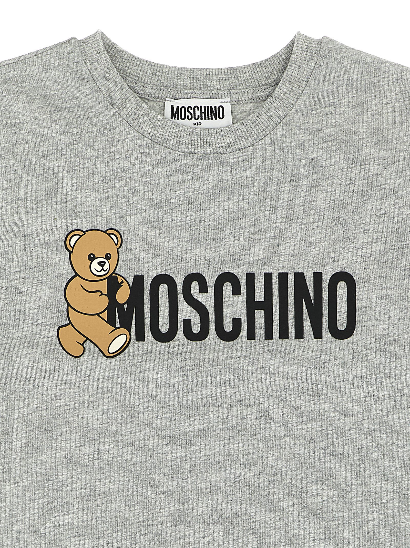 Moschino Teddy-print Crew-neck T-shirt In Gray