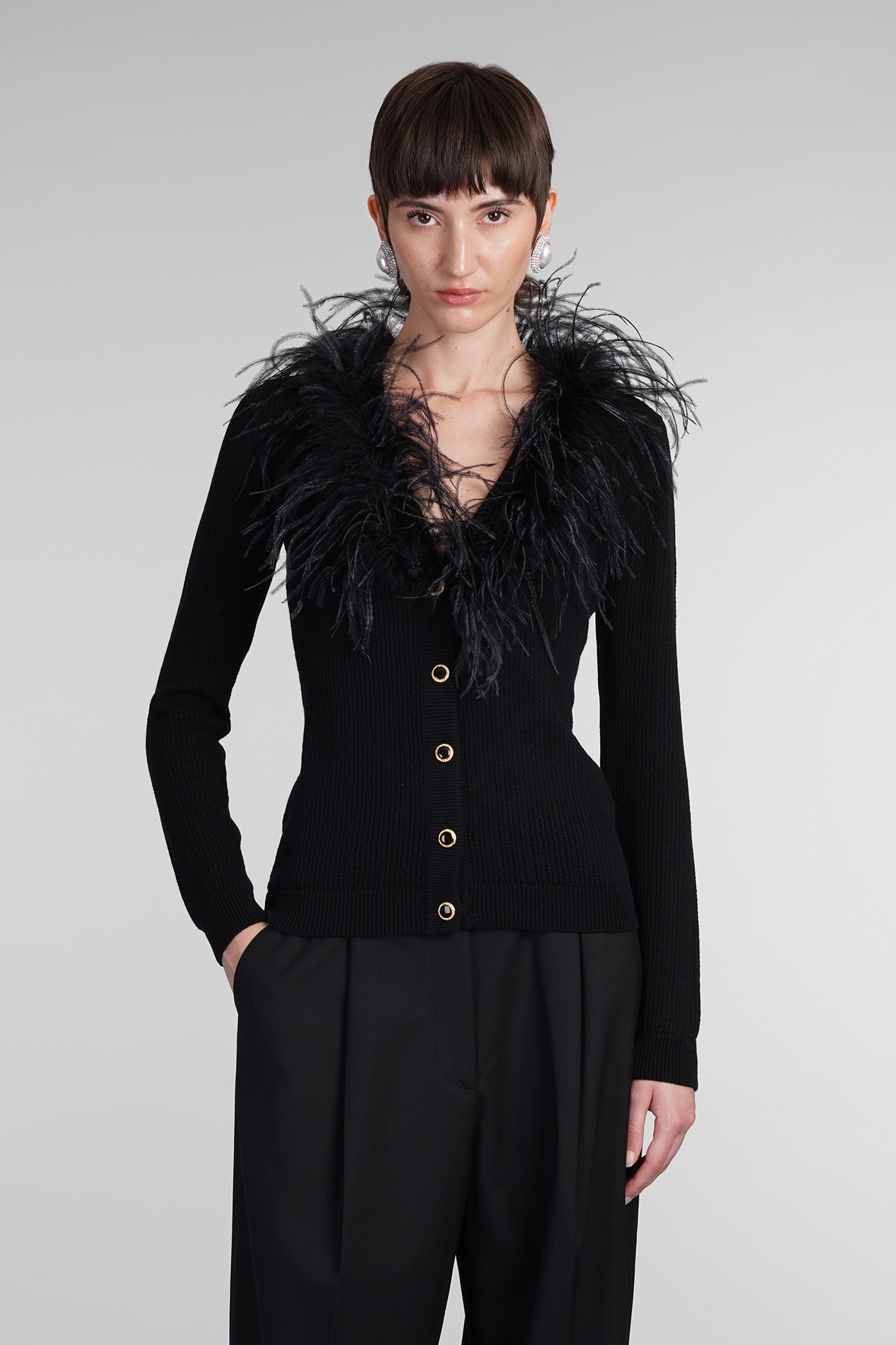 Shop Alessandra Rich Cardigan In Black Wool