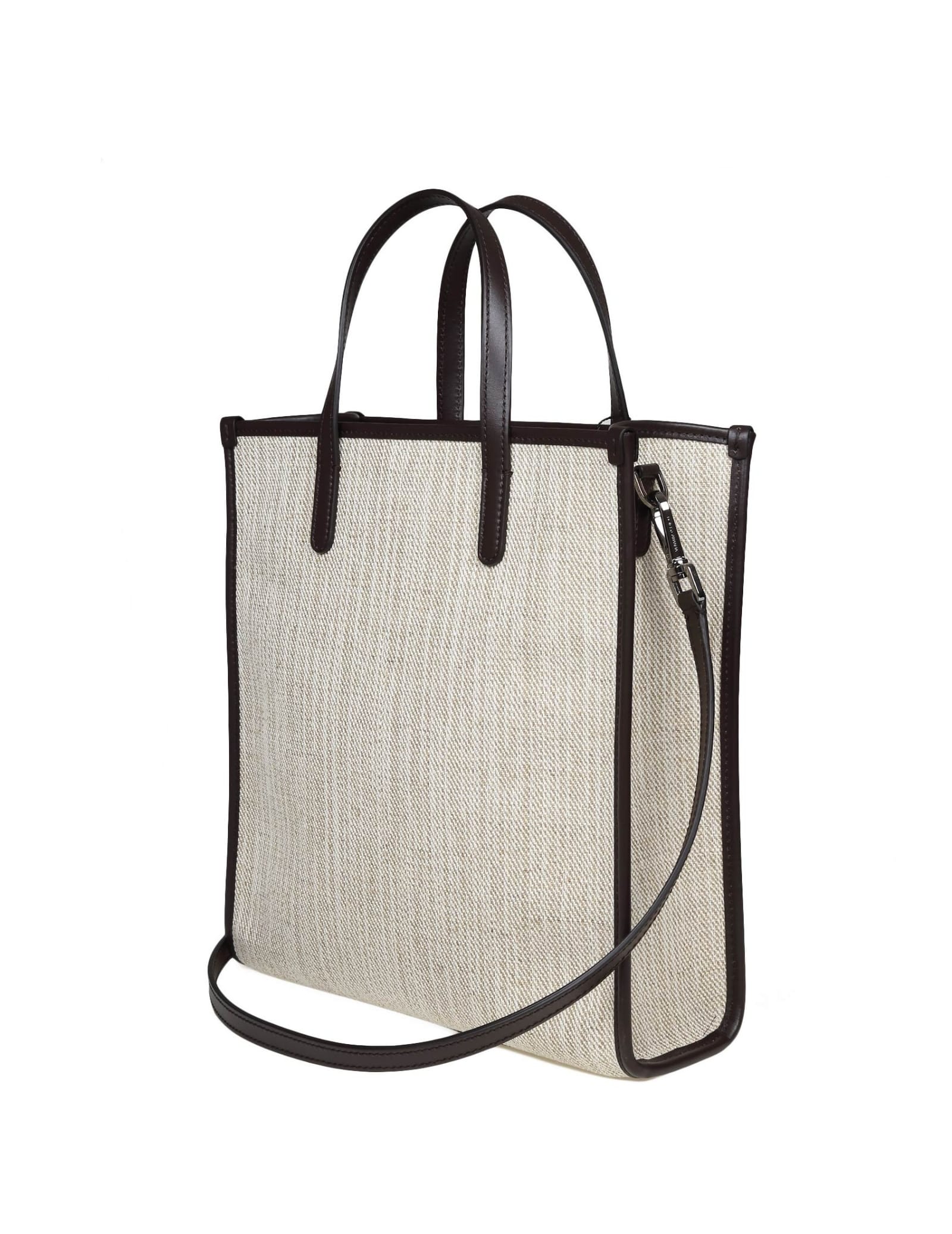 Shop Dolce & Gabbana Small Shopping Bag In Canvas With D&g Milano Logo In Beige