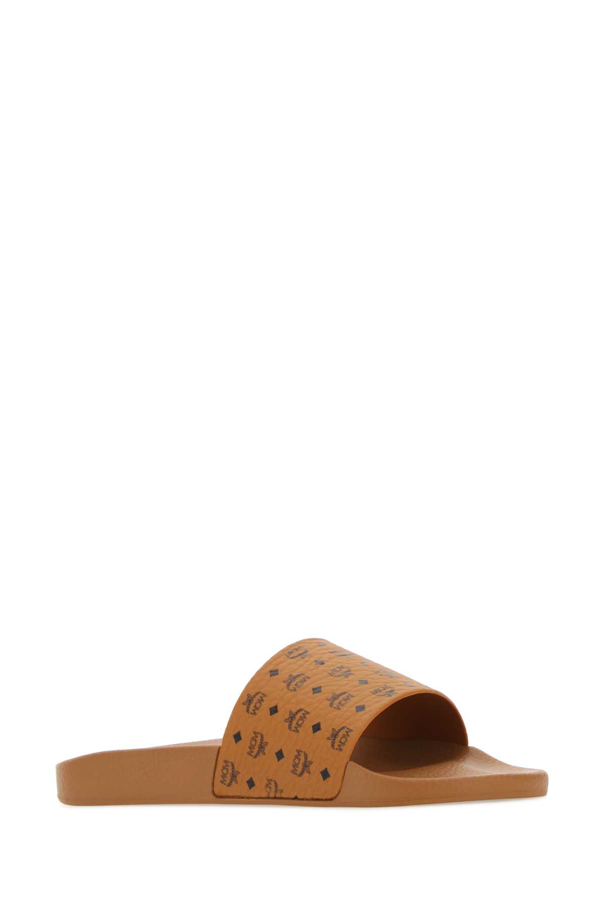 Shop Mcm Camel Canvas Slippers In Co
